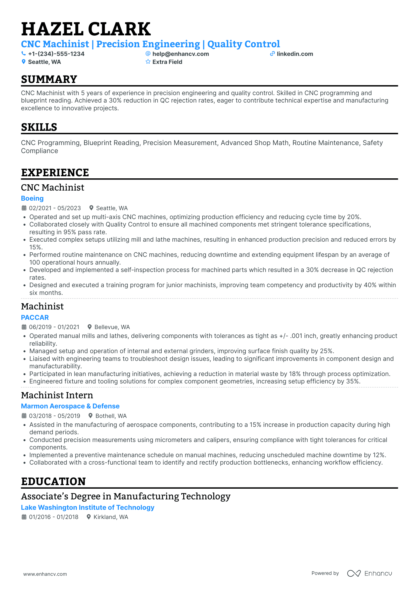 Junior Machinist Resume Example