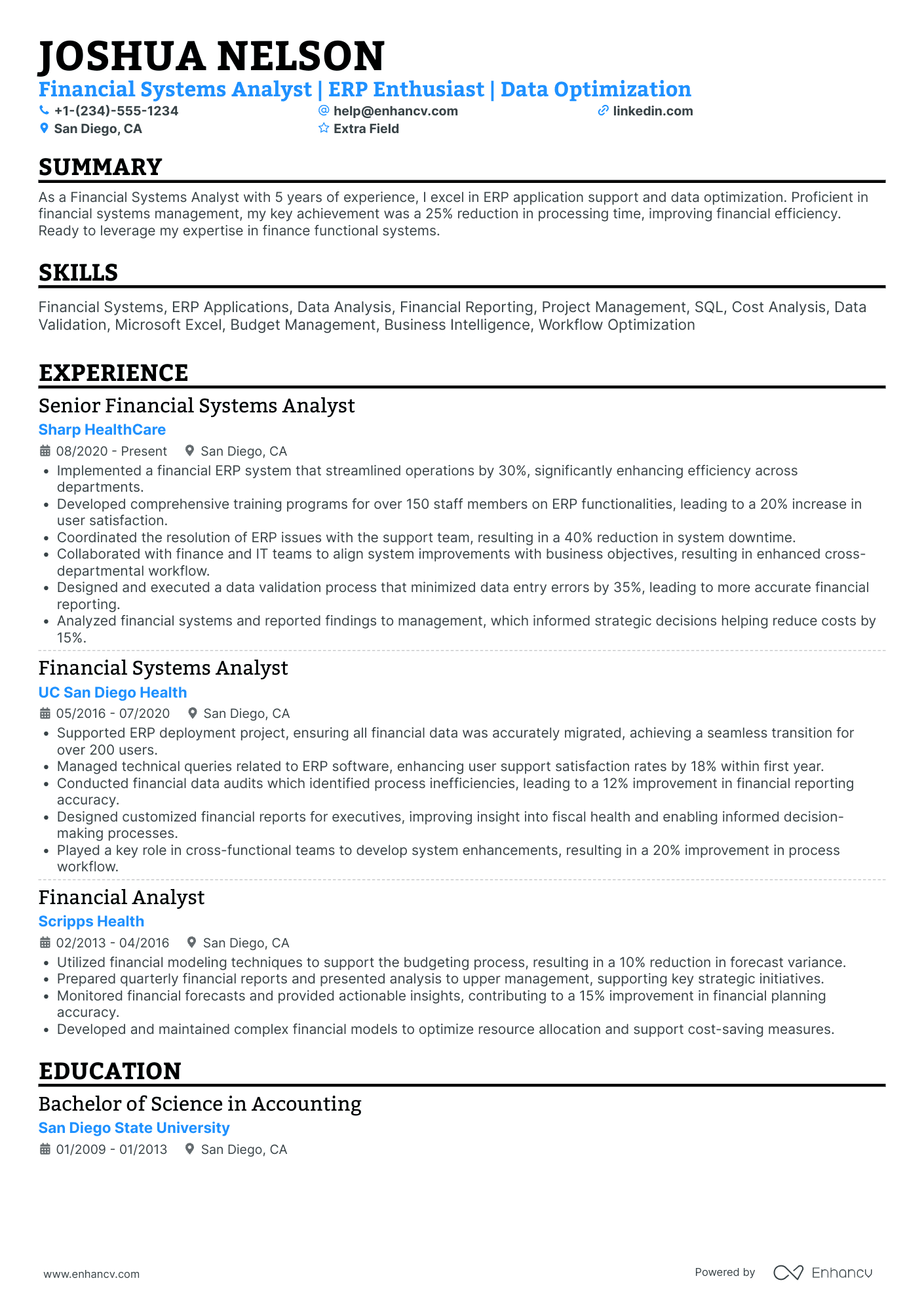 Financial Systems Analyst Resume Example