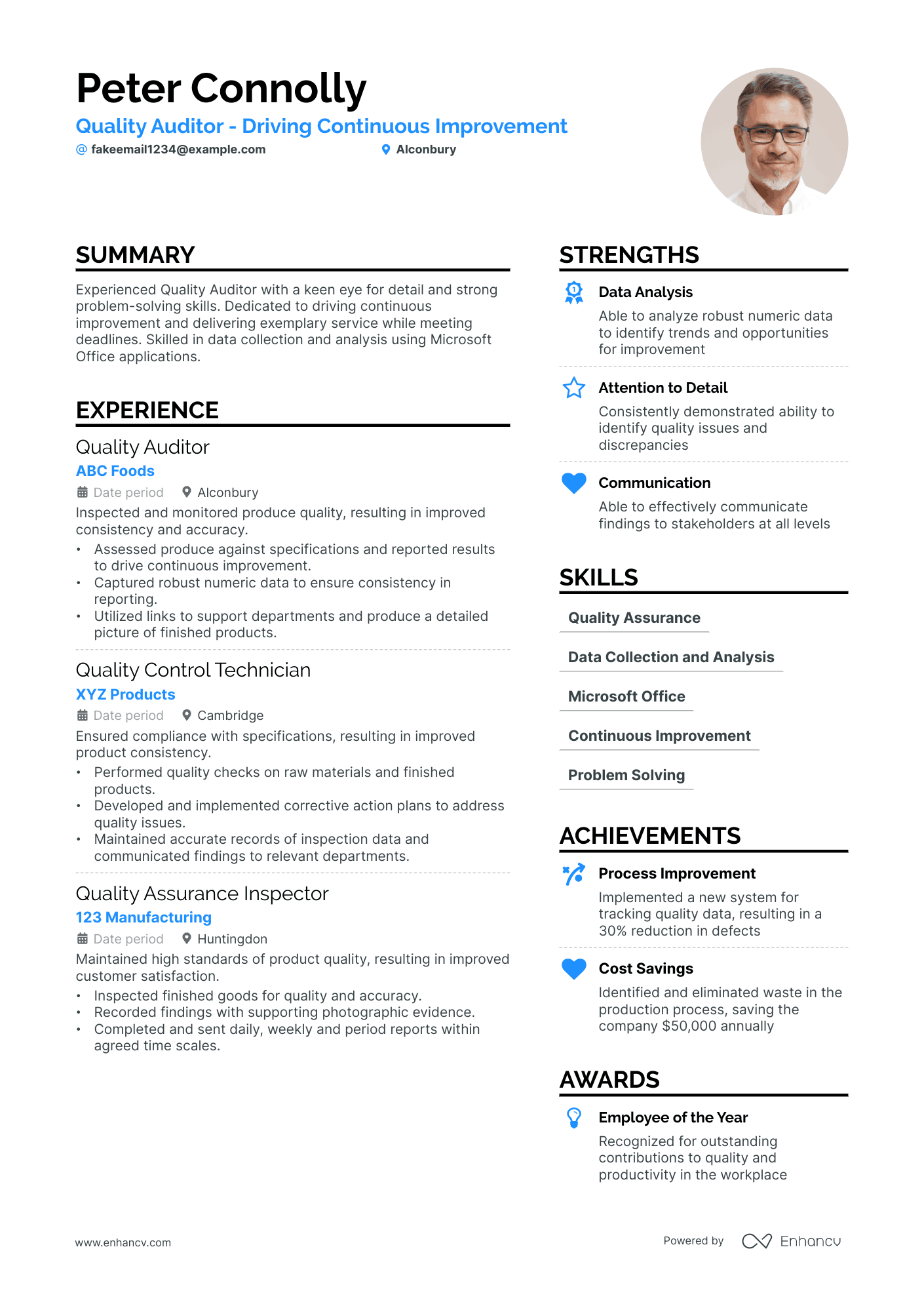 Quality Auditor Resume Example