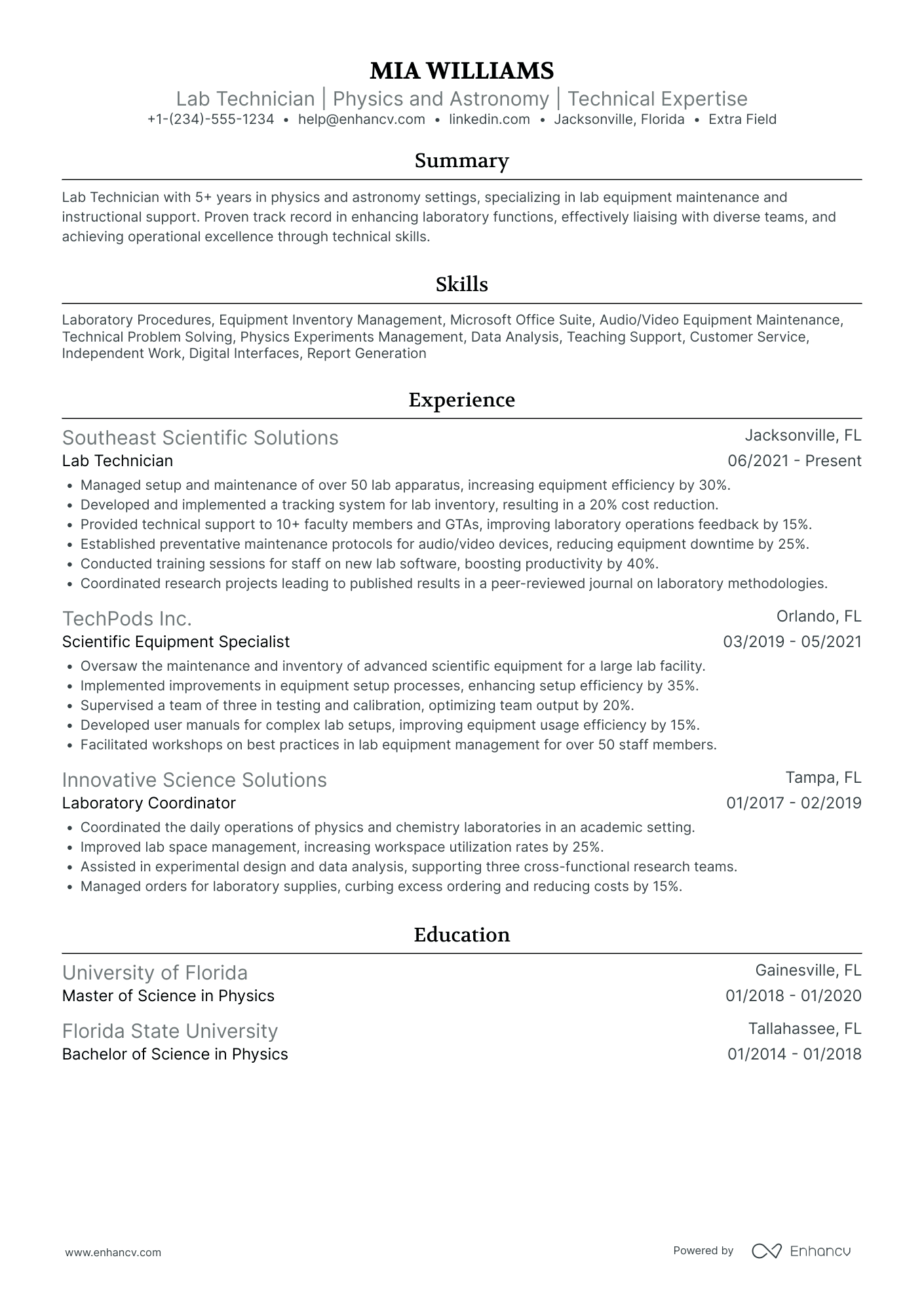 Undergraduate Lab Technician Resume Example