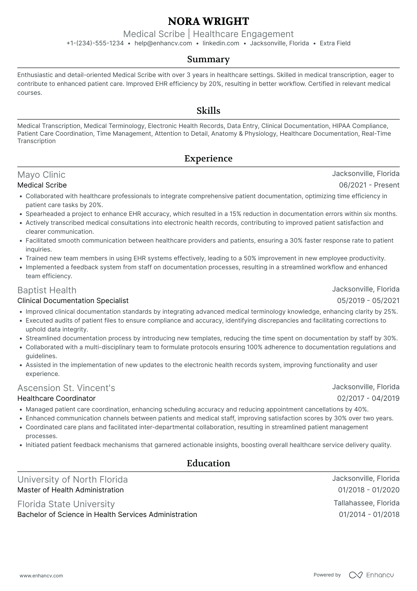 Virtual Medical Scribe Resume Example