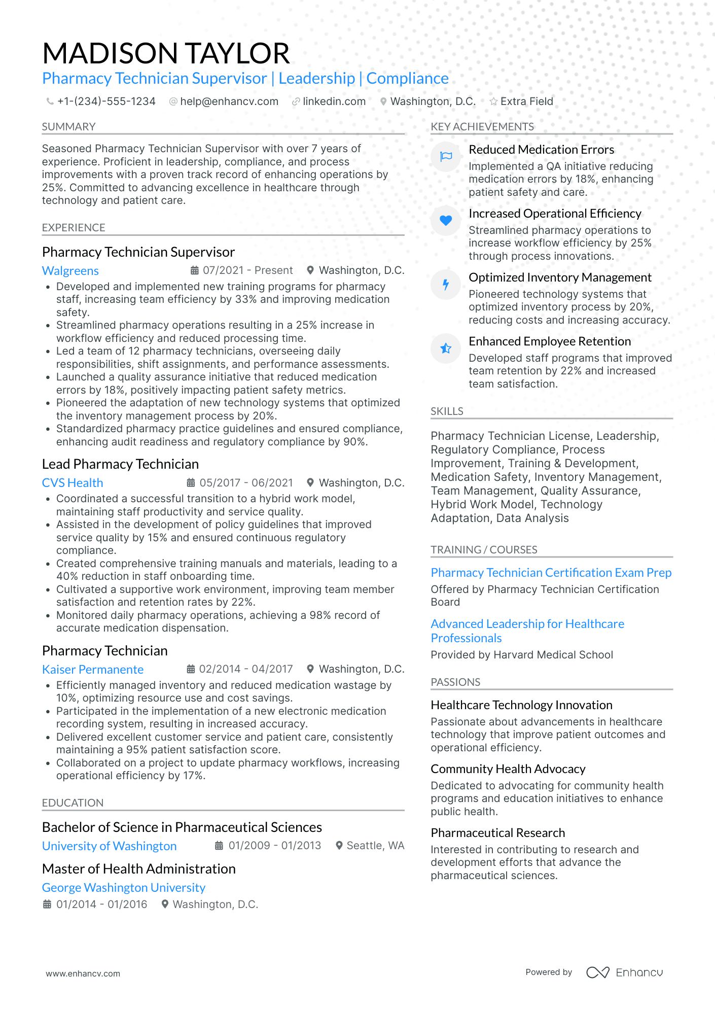 Pharmacy Technician Supervisor Resume Example