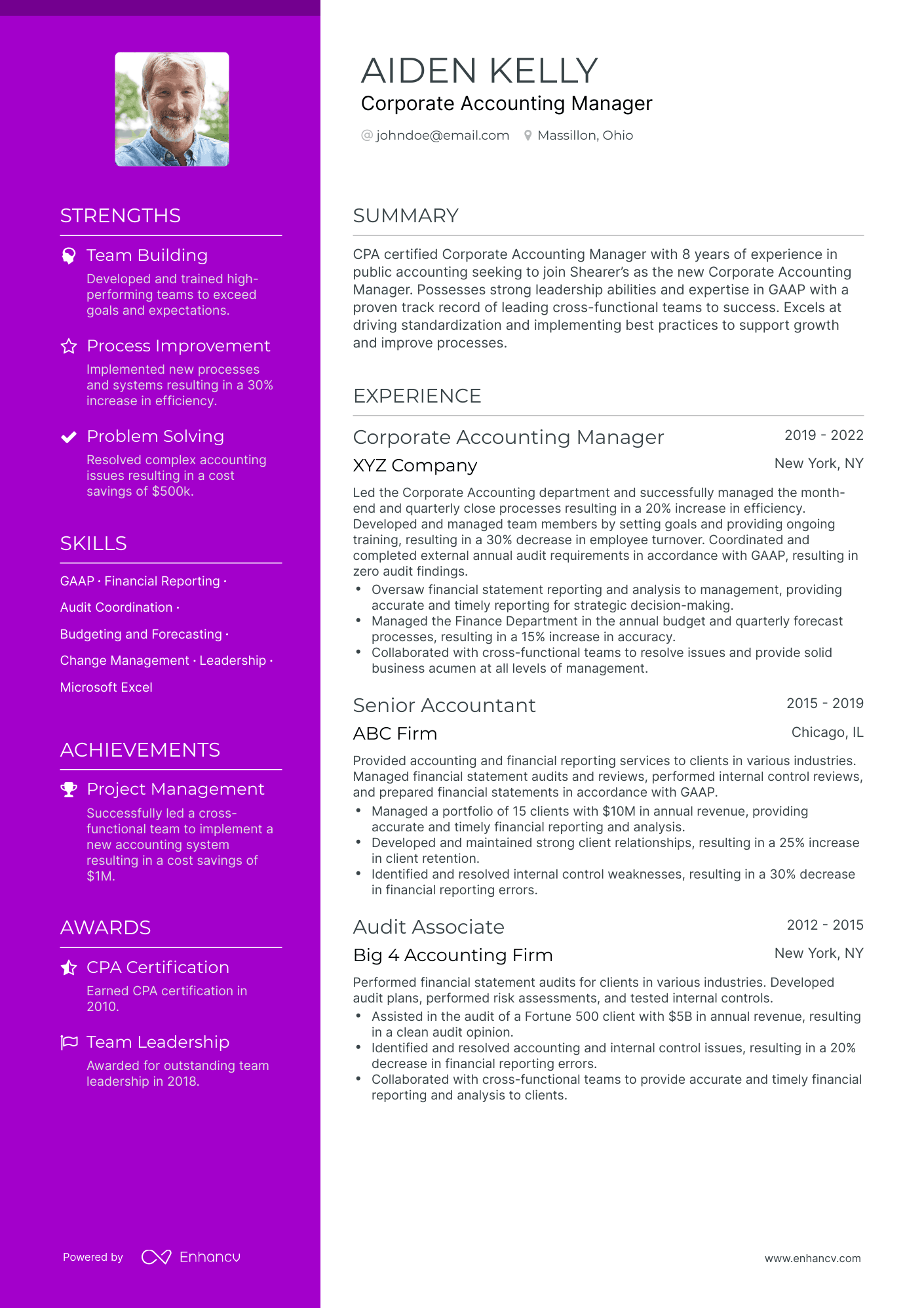 Corporate Accounting Resume Example