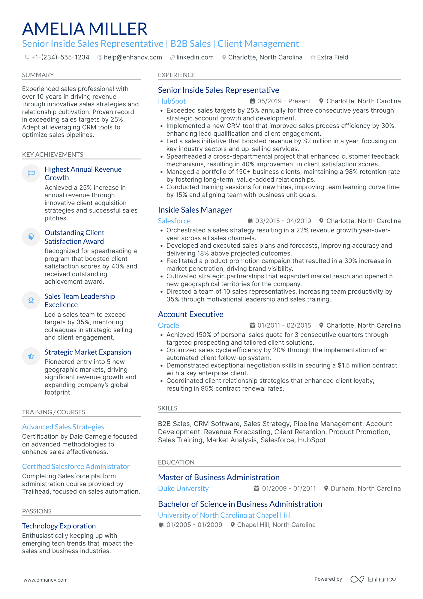 Senior Inside Sales Representative Resume Example