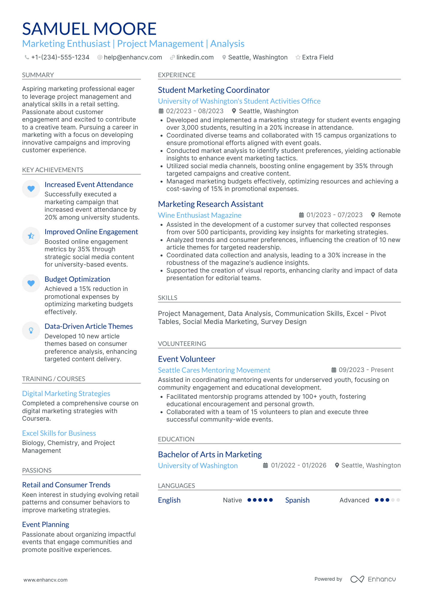 Event Marketing Intern Resume Example