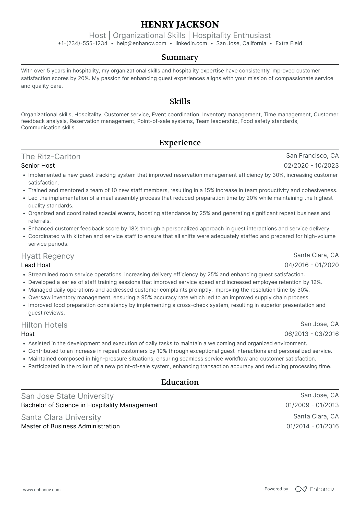 Hostess Supervisor Resume Example