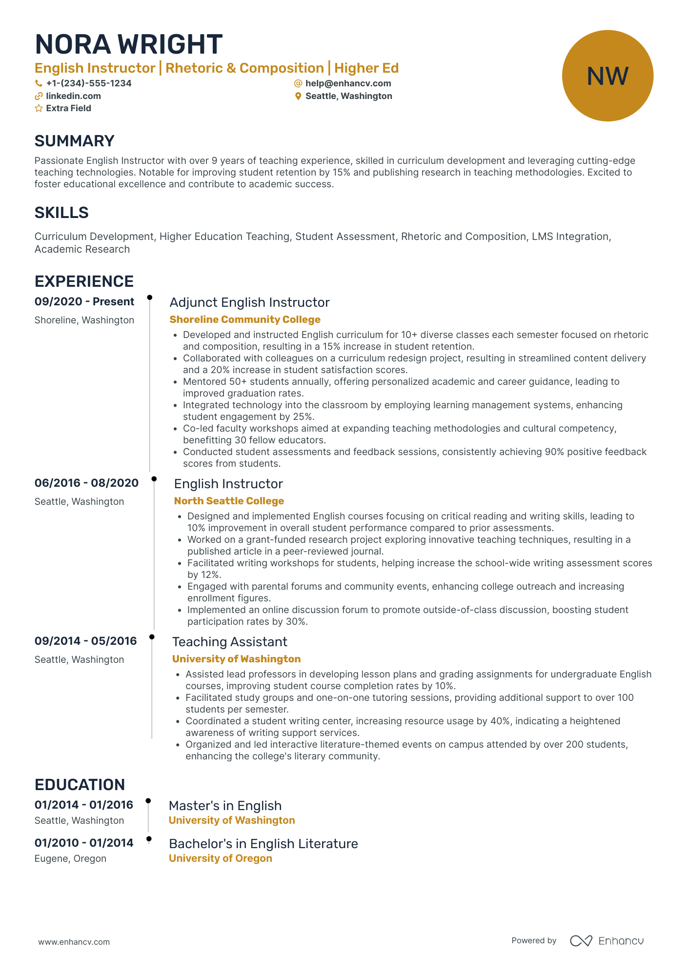 English Instructor Resume Example