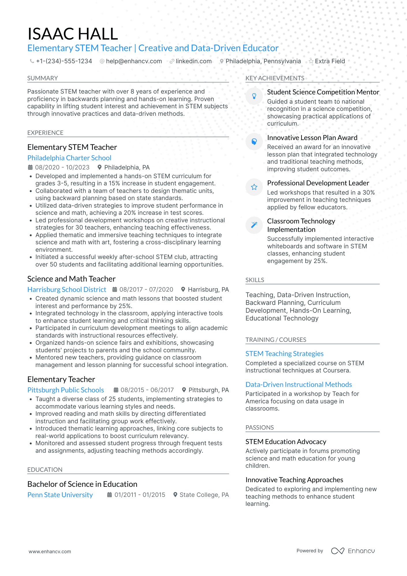 Early Childhood Science Teacher Resume Example