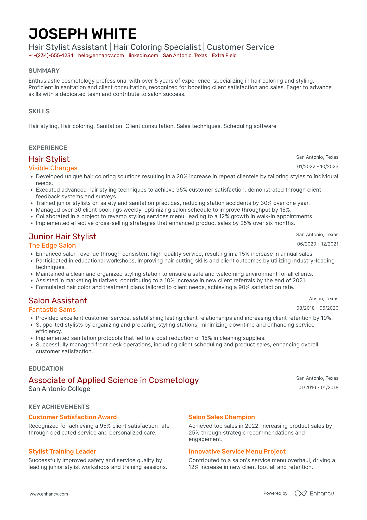 Hair Stylist Assistant Resume Example