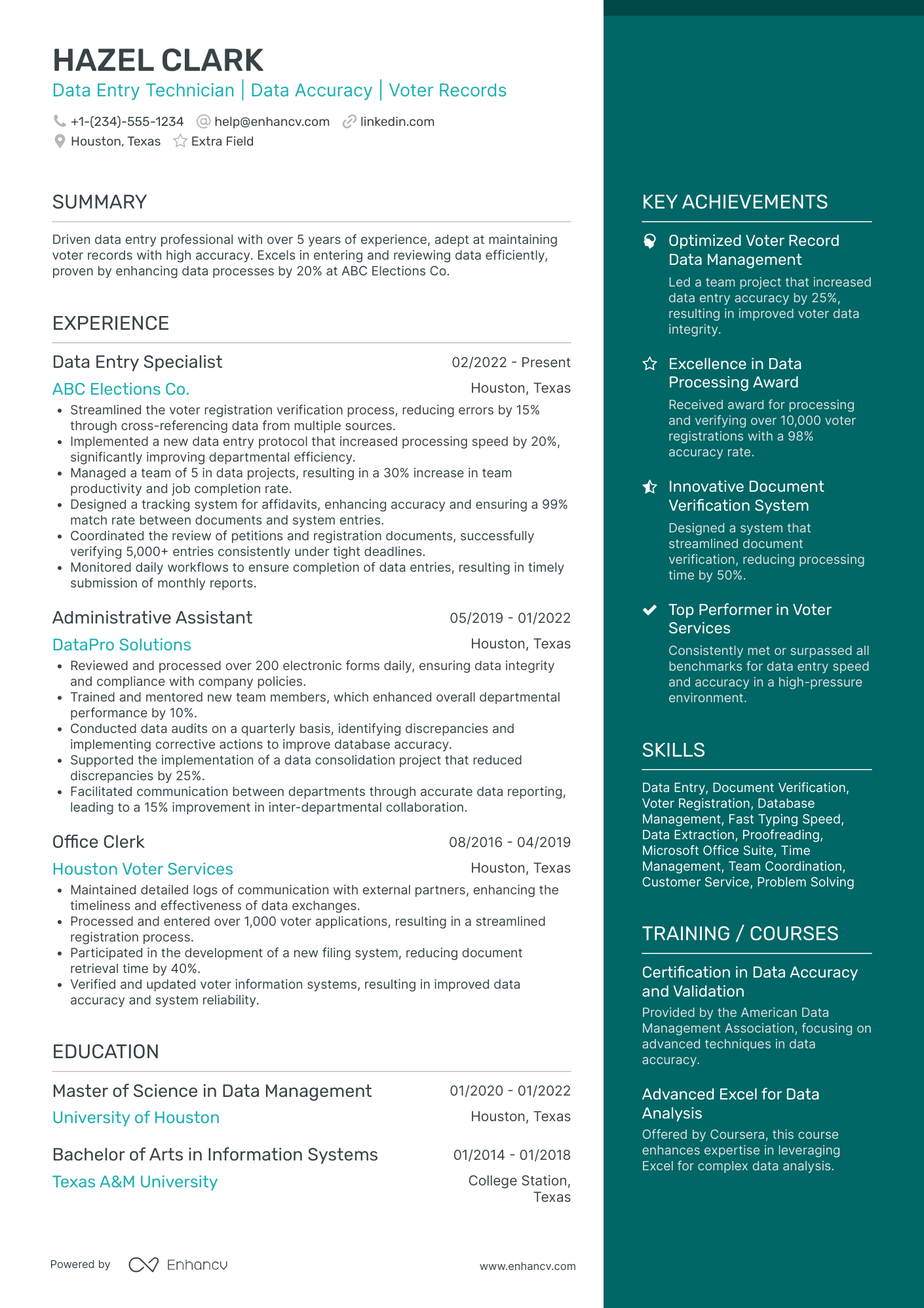 Data Entry Clerk III Resume Example