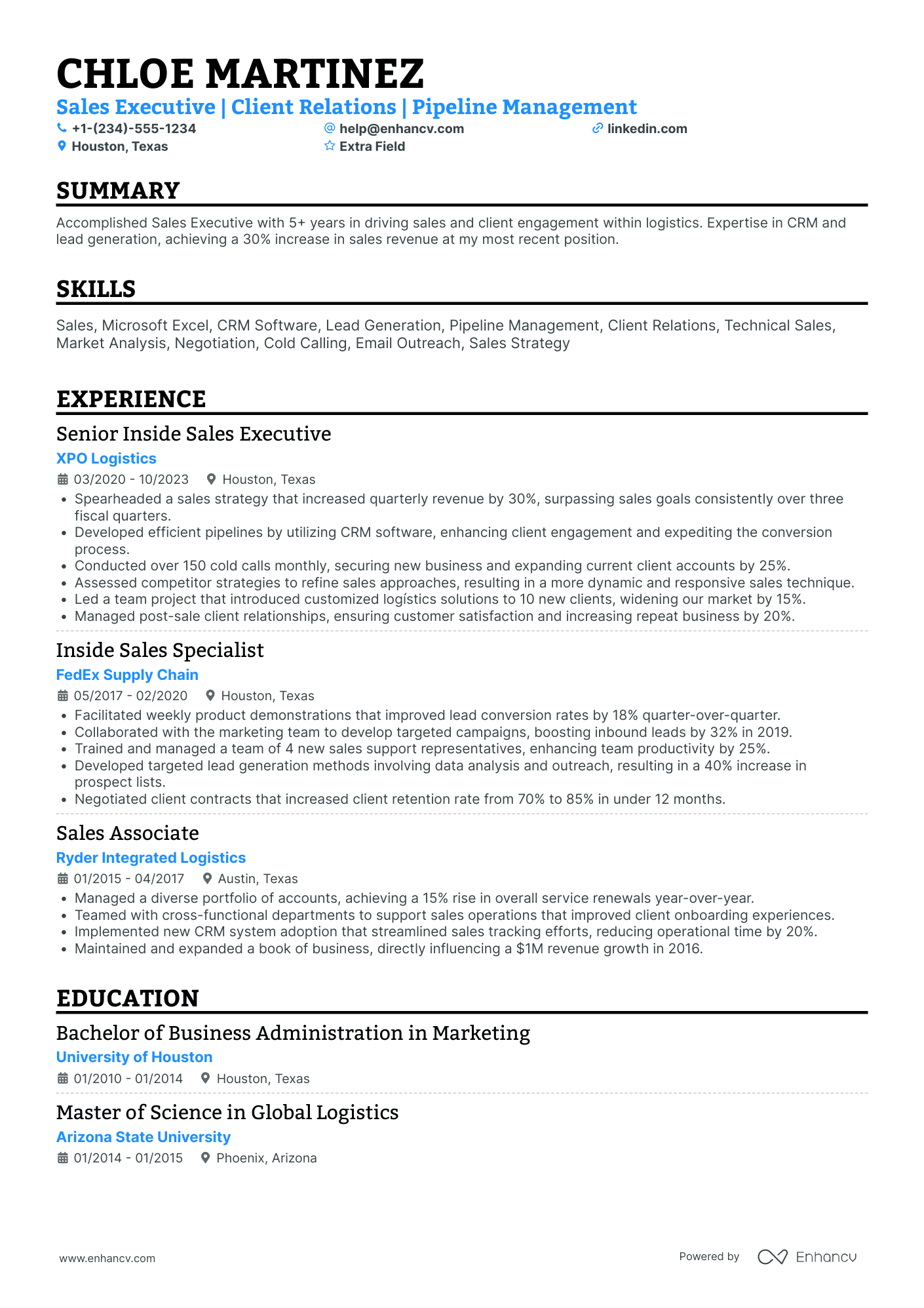 Inside Sales Executive Resume Example