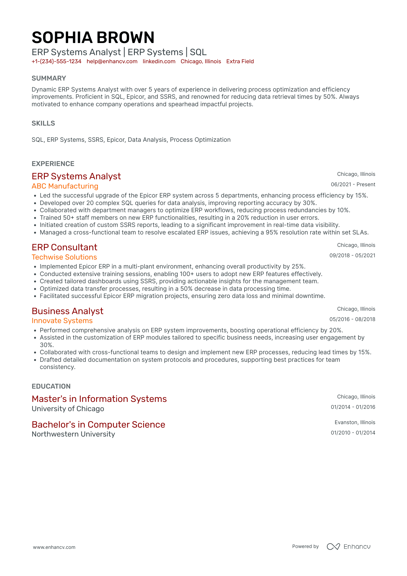 ERP System Analyst Resume Example