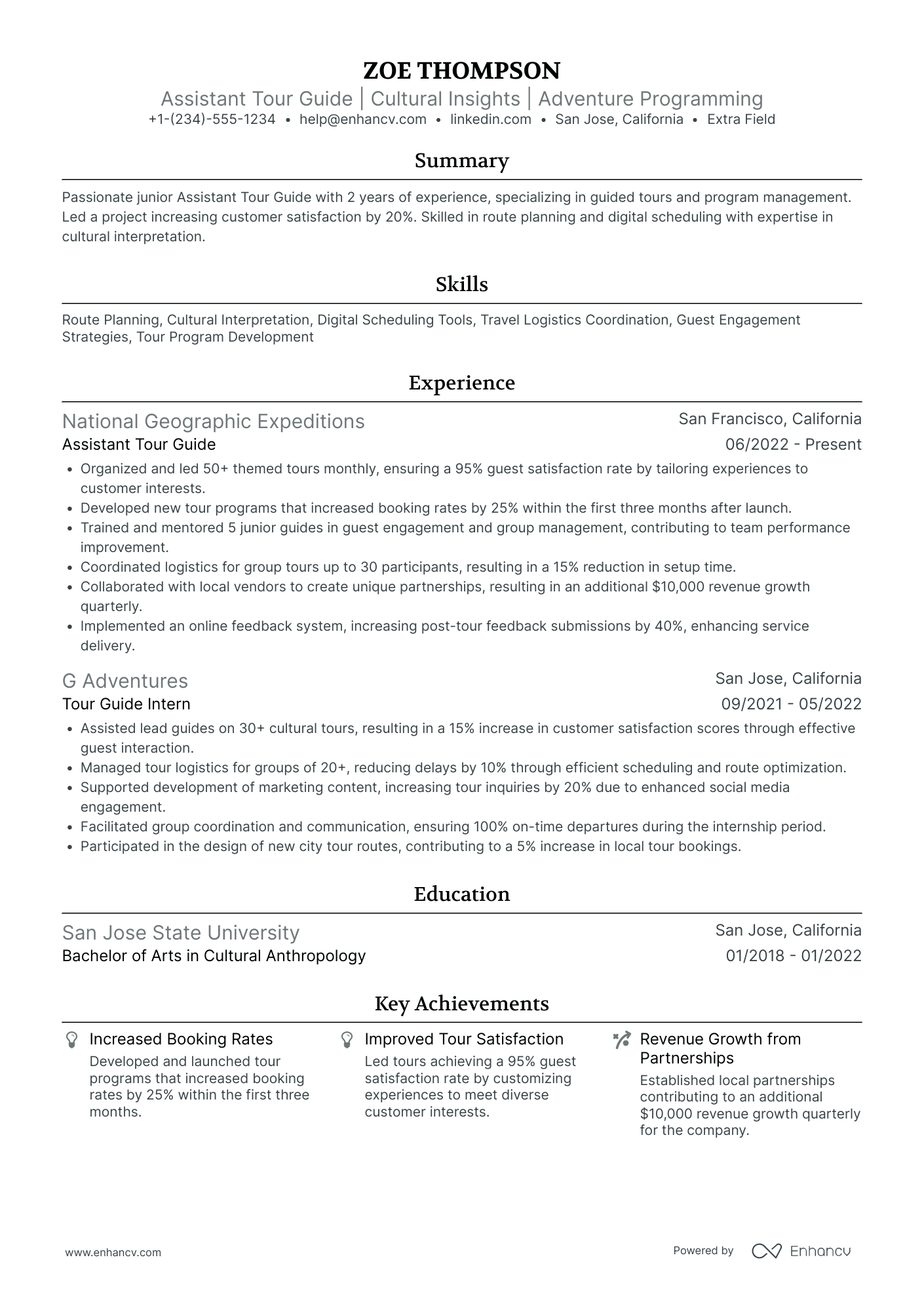 Assistant Tour Guide Resume Example