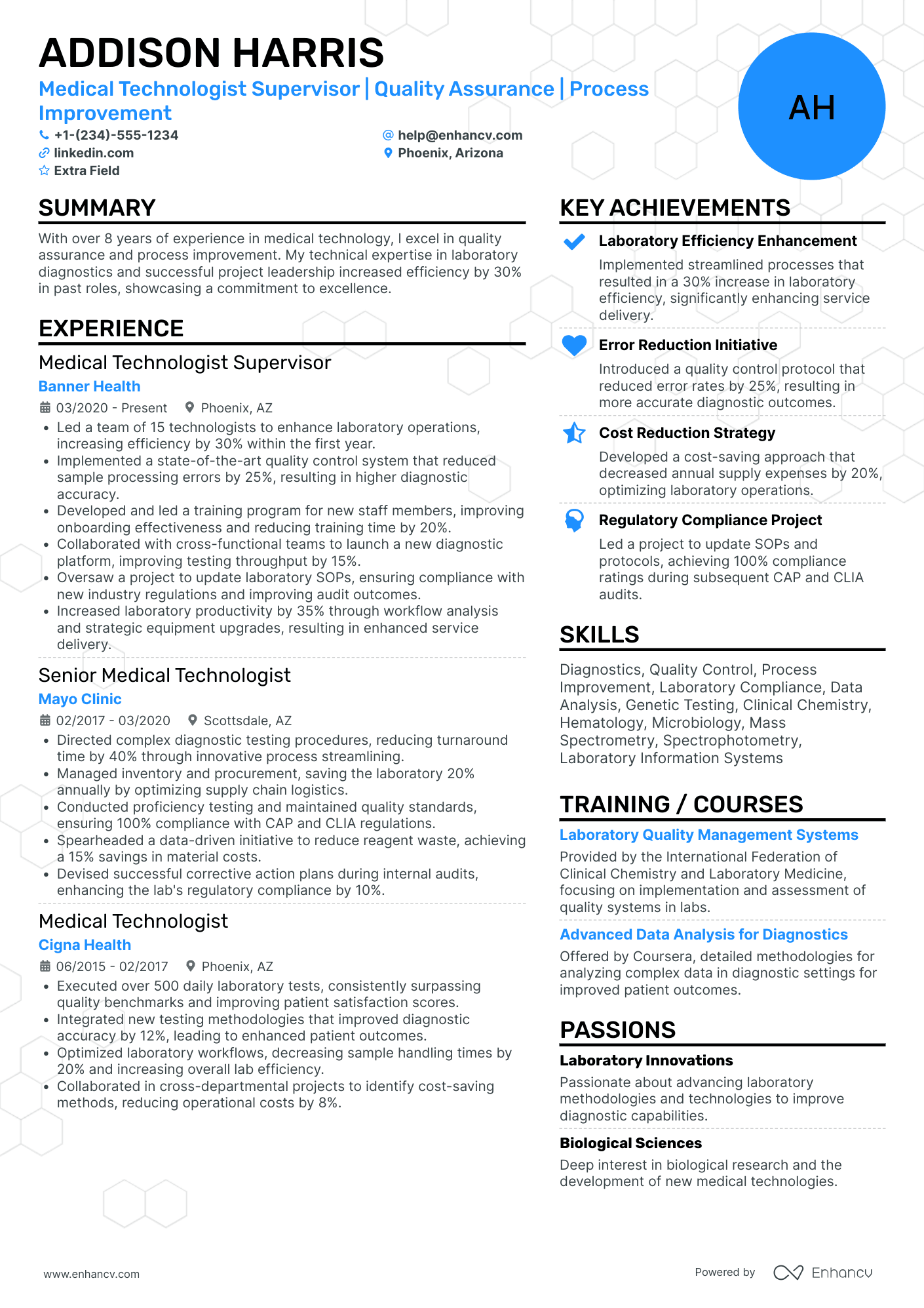 Medical Technologist Supervisor Resume Example