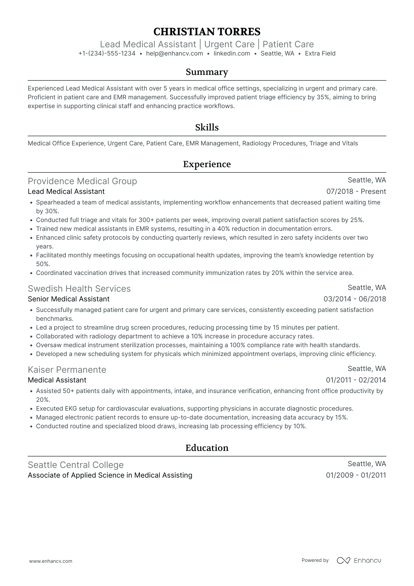 Lead Medical Assistant Resume Example