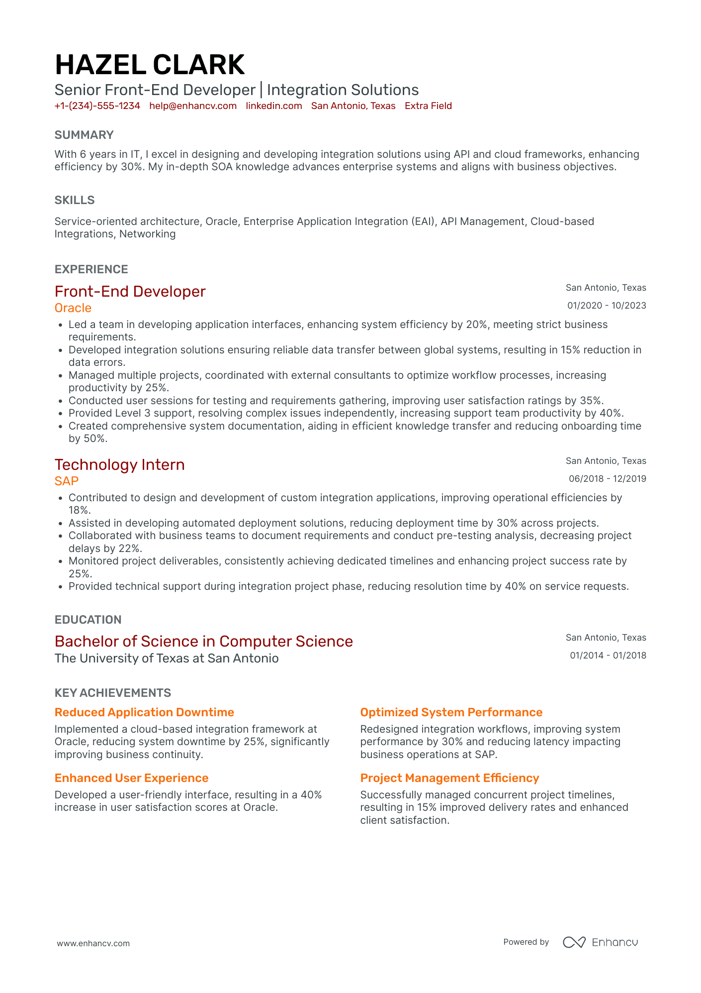 Junior Front End Developer Resume Example