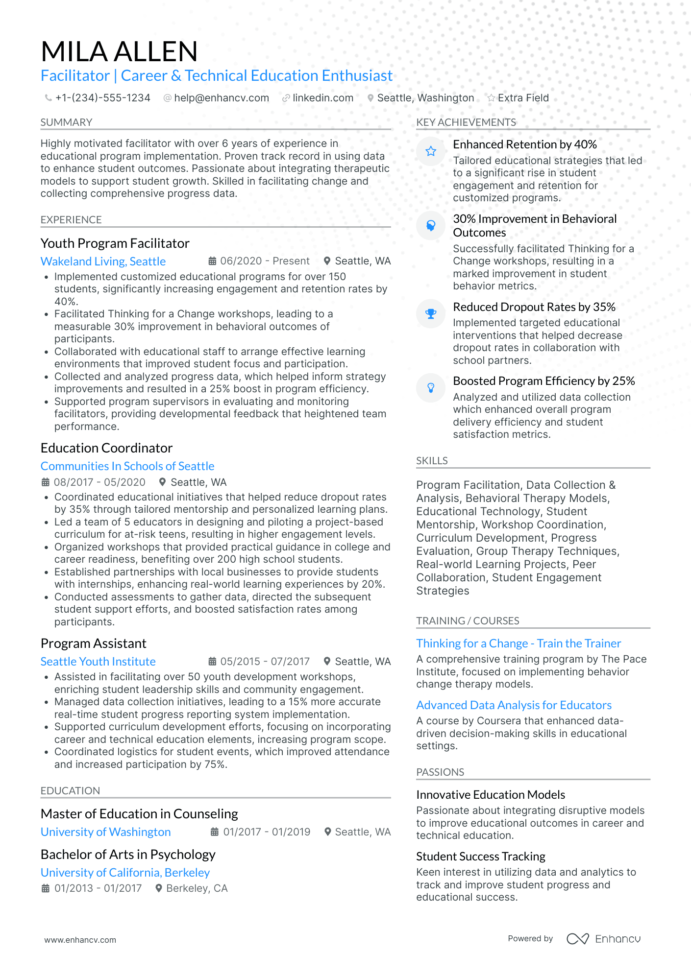 Career Change Facilitator Resume Example