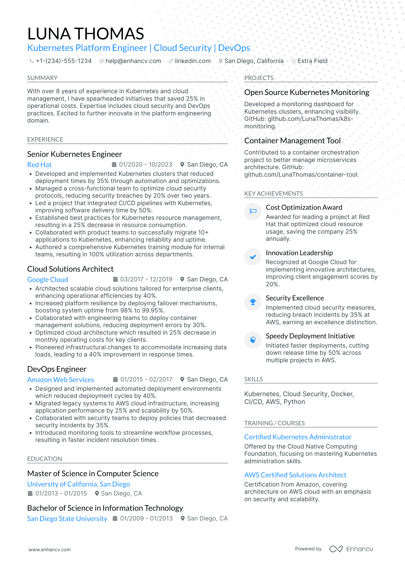 Kubernetes Platform Engineer Resume Example