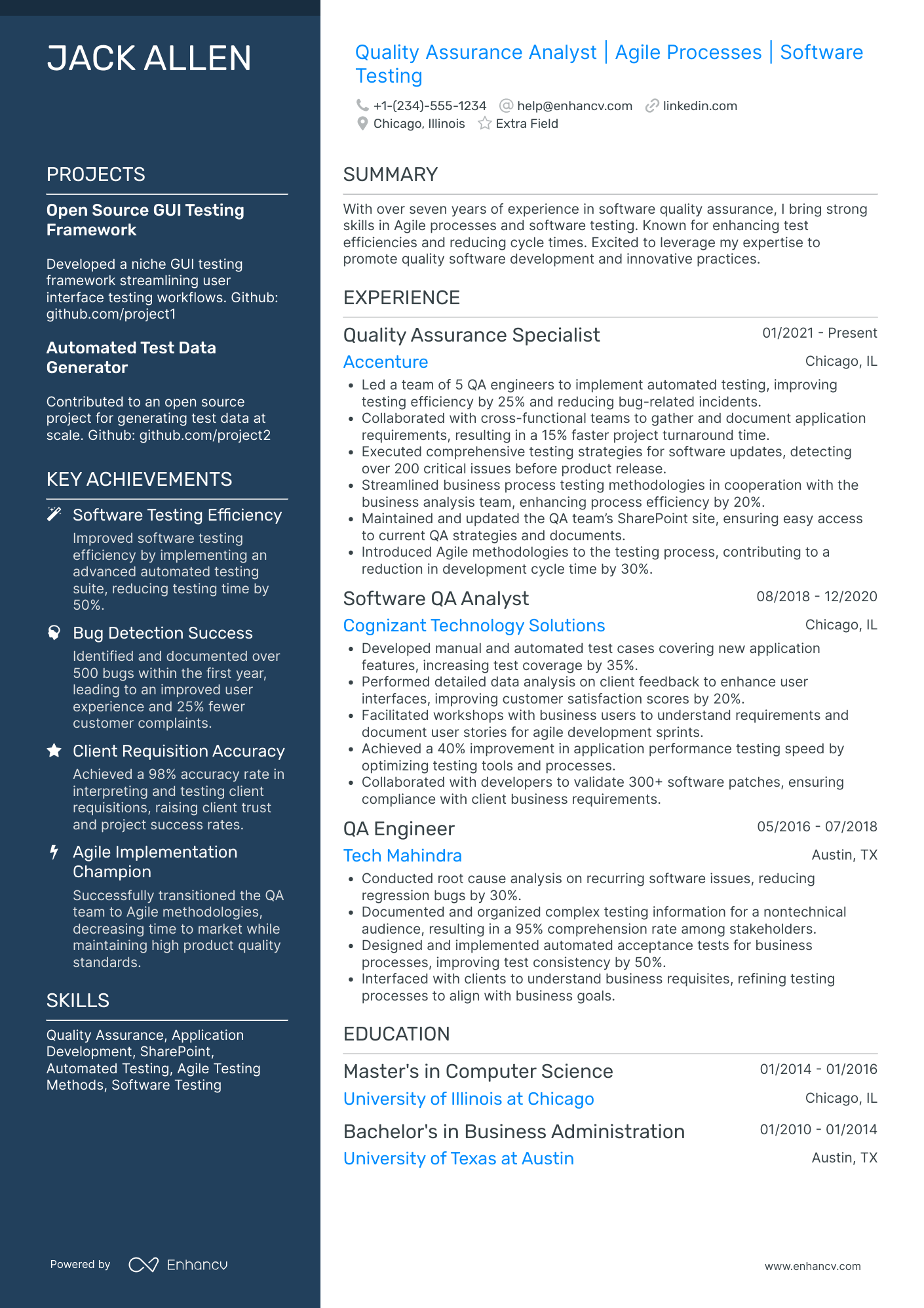 SharePoint Quality Assurance Analyst Resume Example