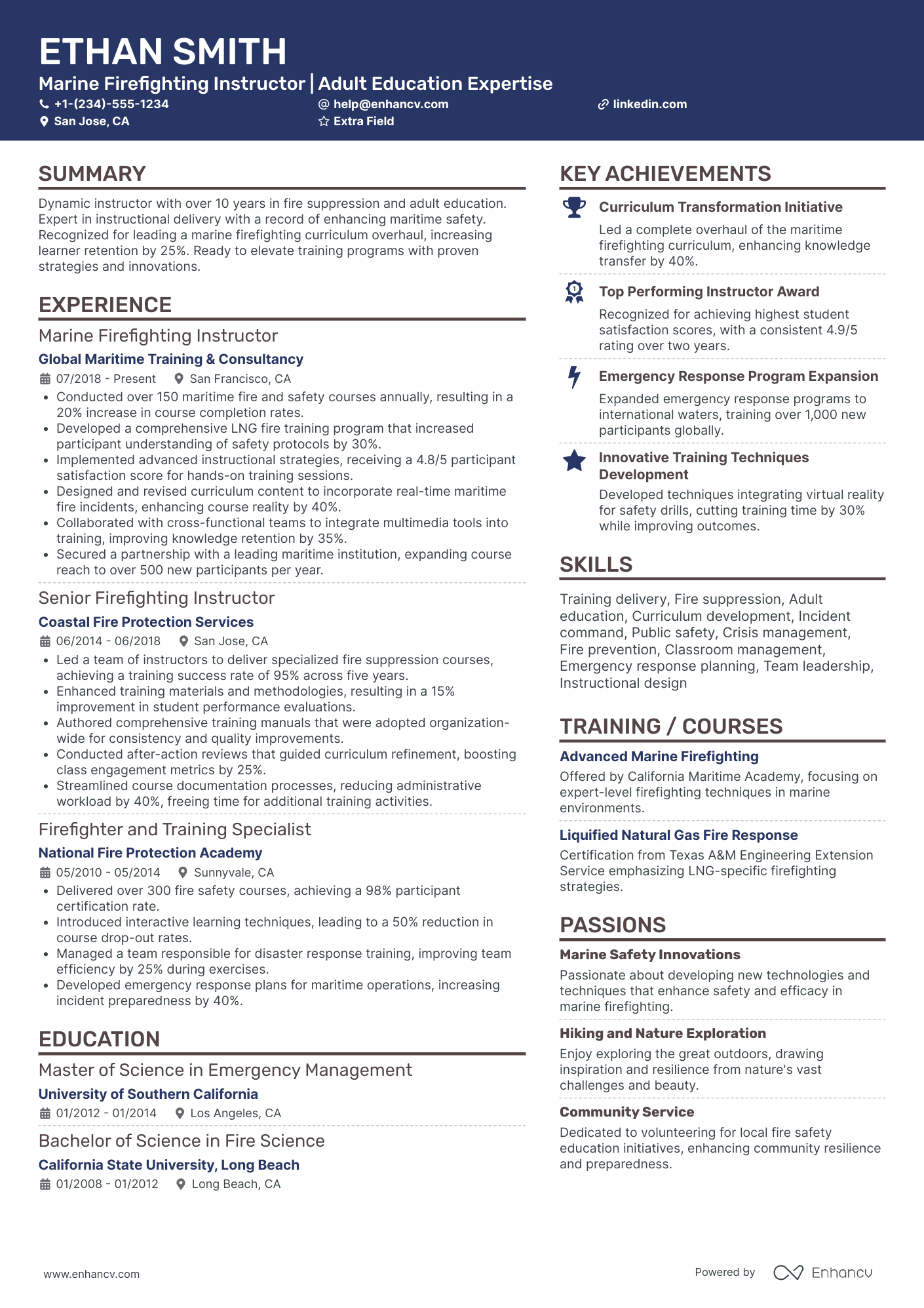 Marine Firefighter Resume Example