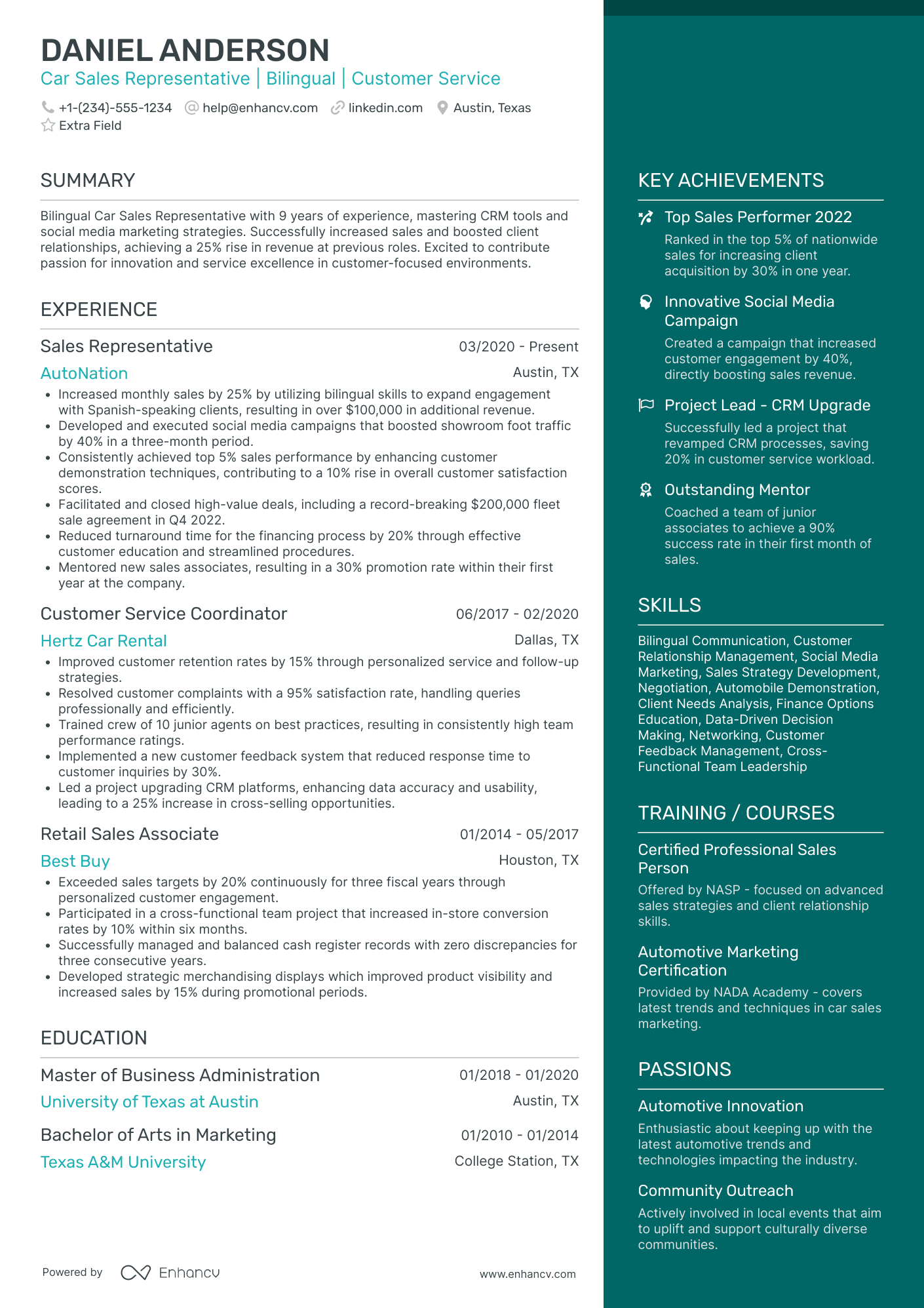 New Car Salesman Resume Example