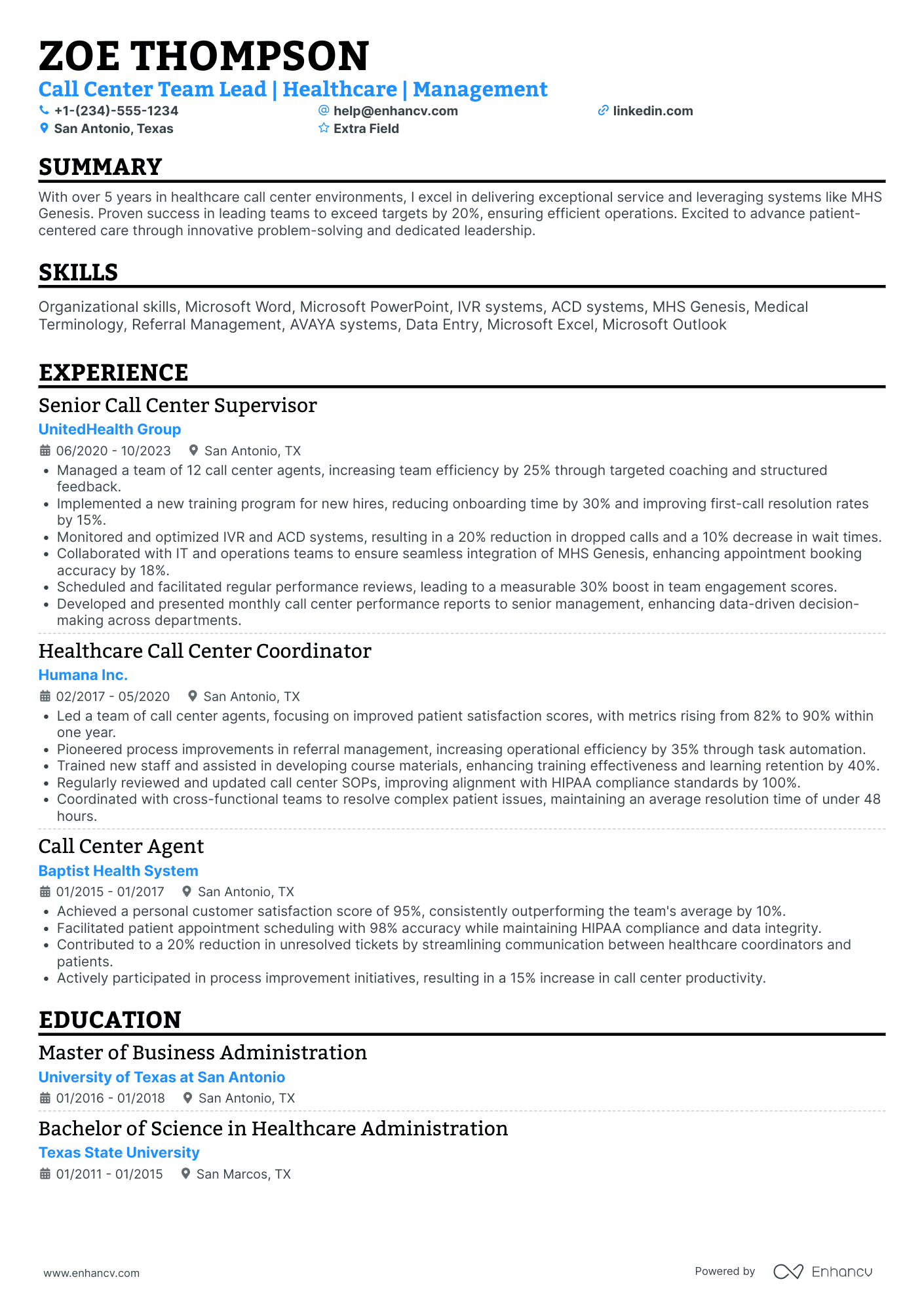 Lead Call Center Representative Resume Example