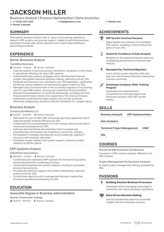 Business Analyst Accounting Resume Example