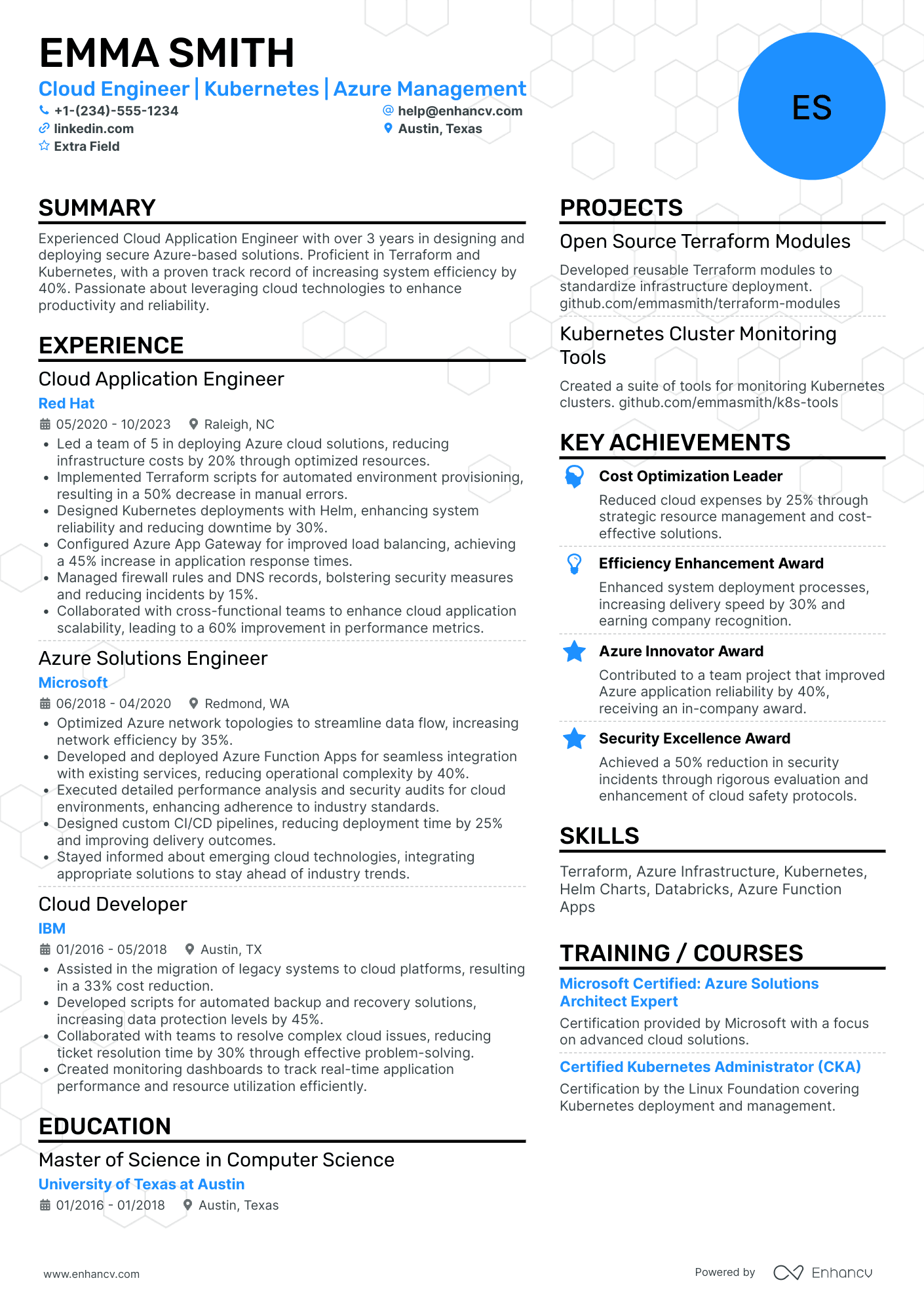 Cloud Application Engineer Resume Example