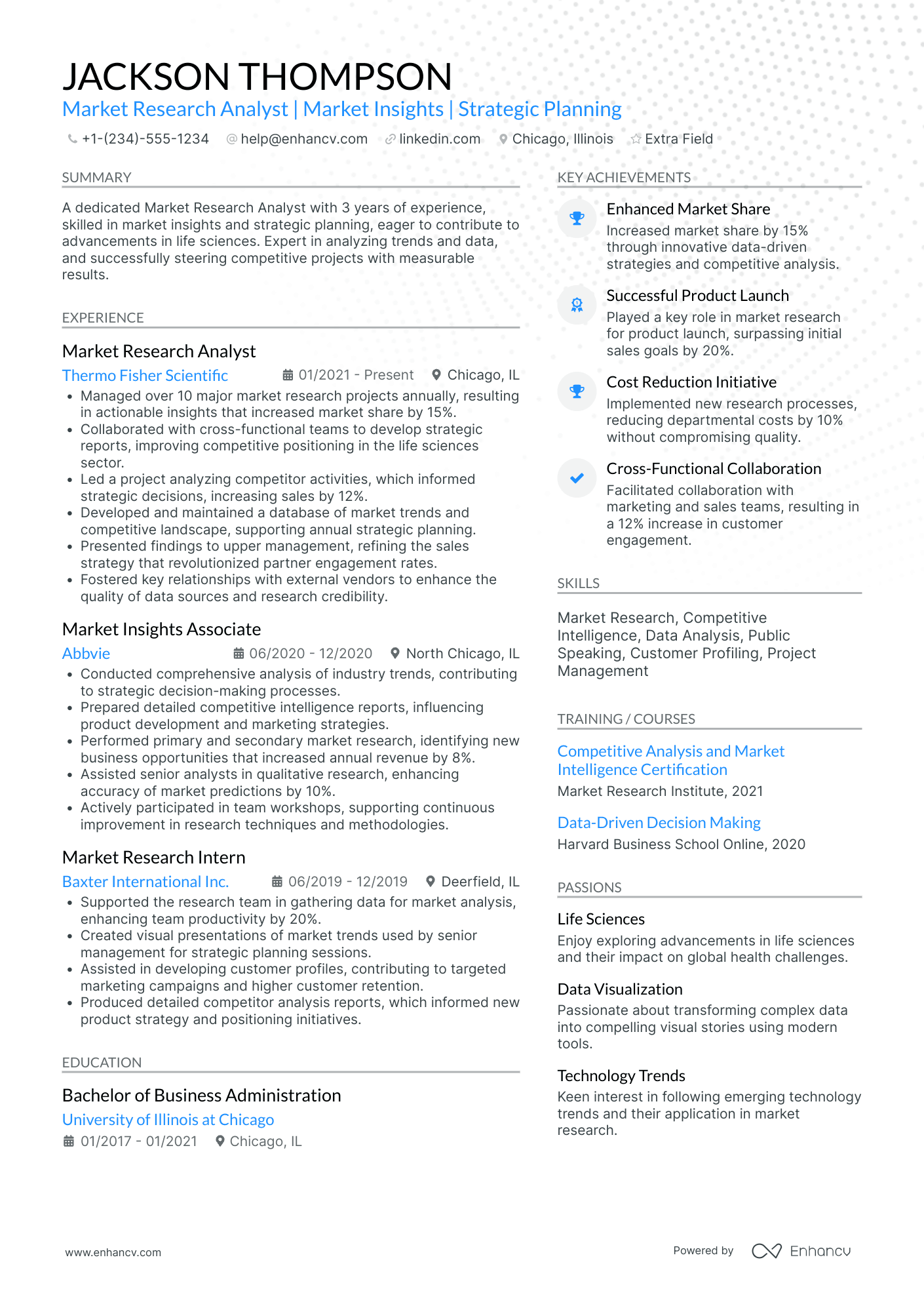 Junior Market Research Analyst Resume Example