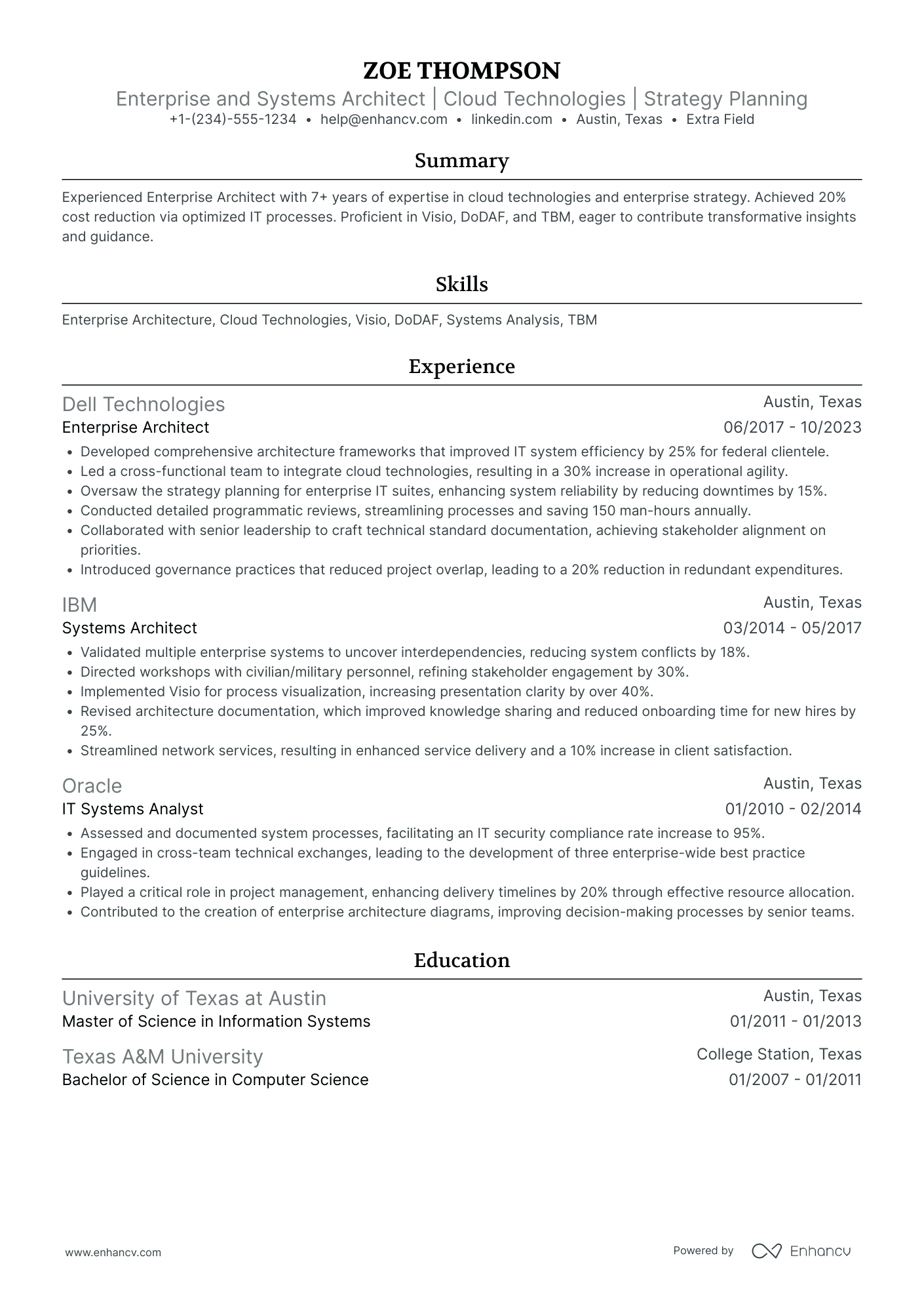 Enterprise Systems Architect Resume Example