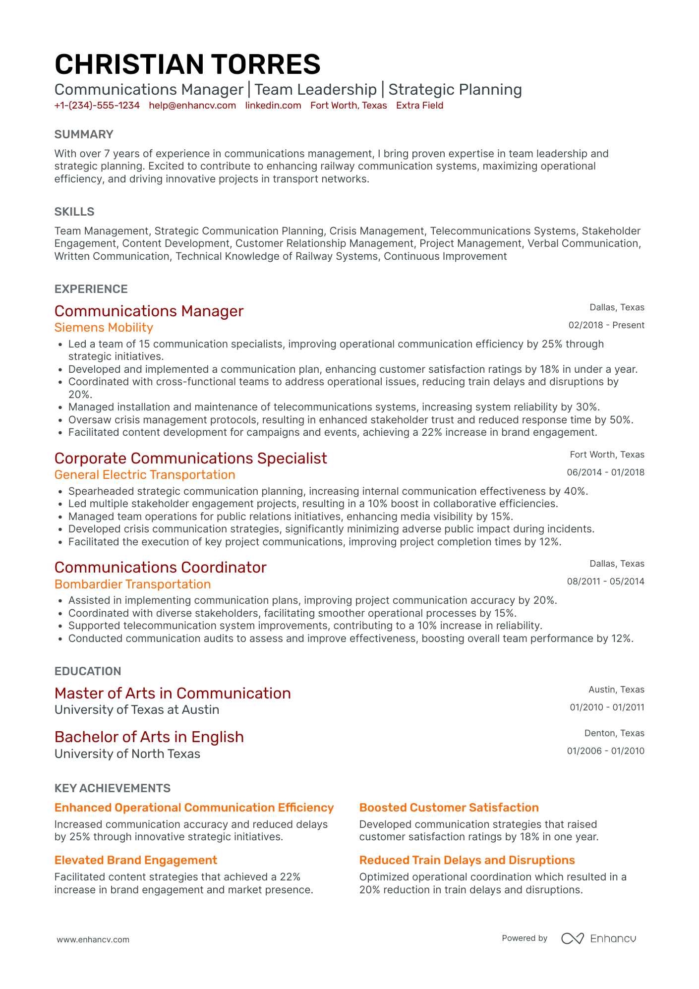 Crisis Communication Manager Resume Example