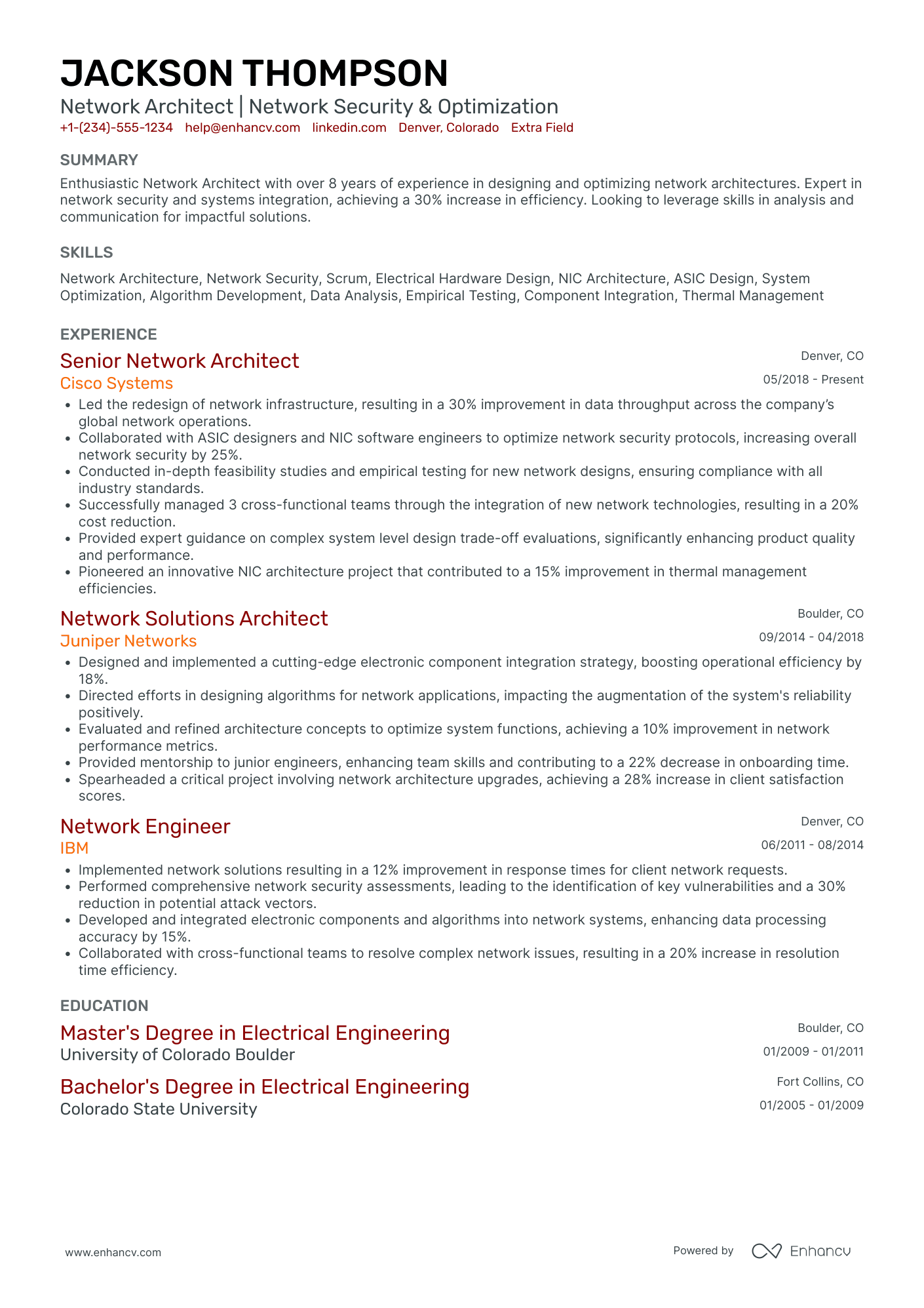 Network Architect Resume Example