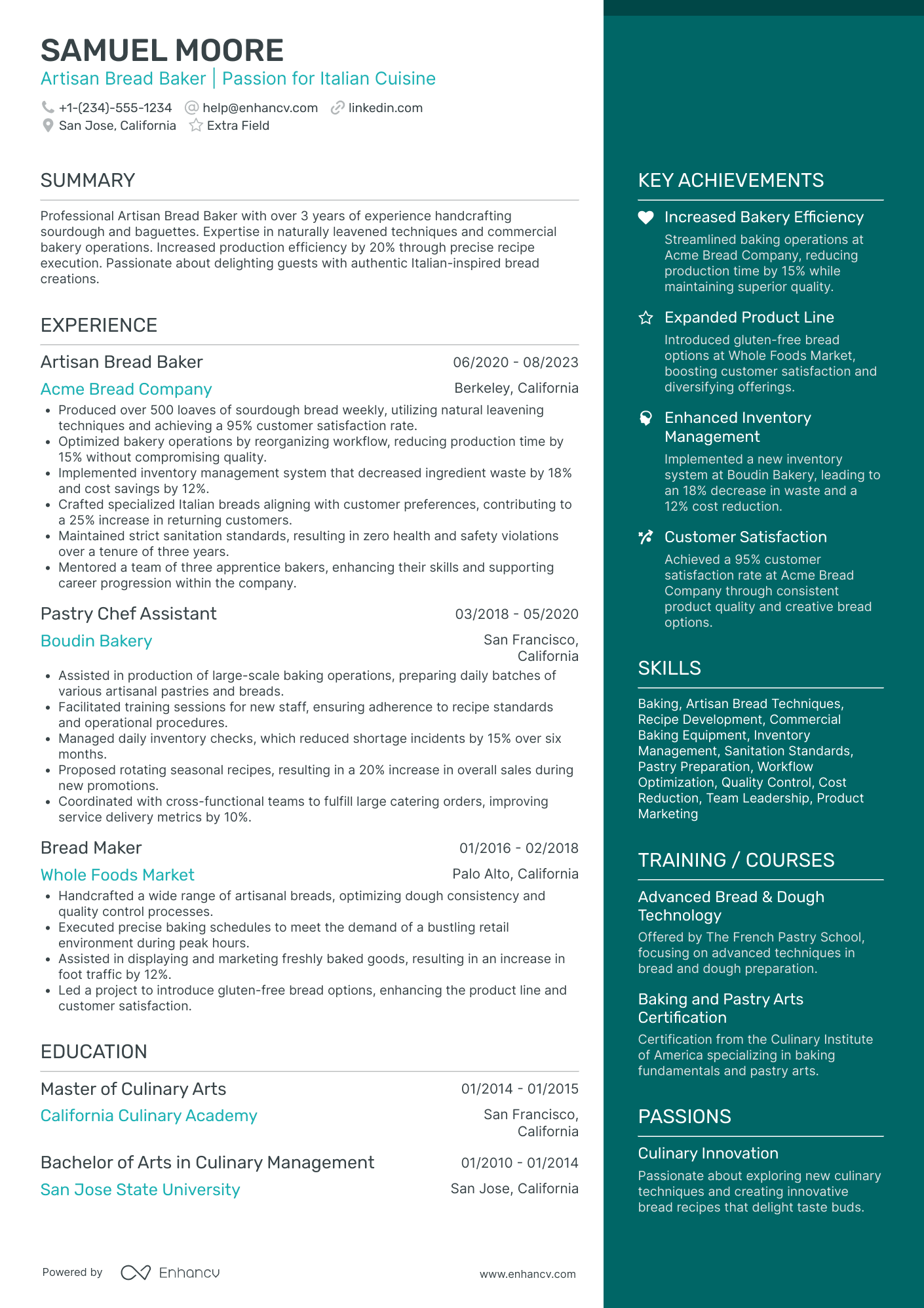 Artisan Bread Baker Resume Example