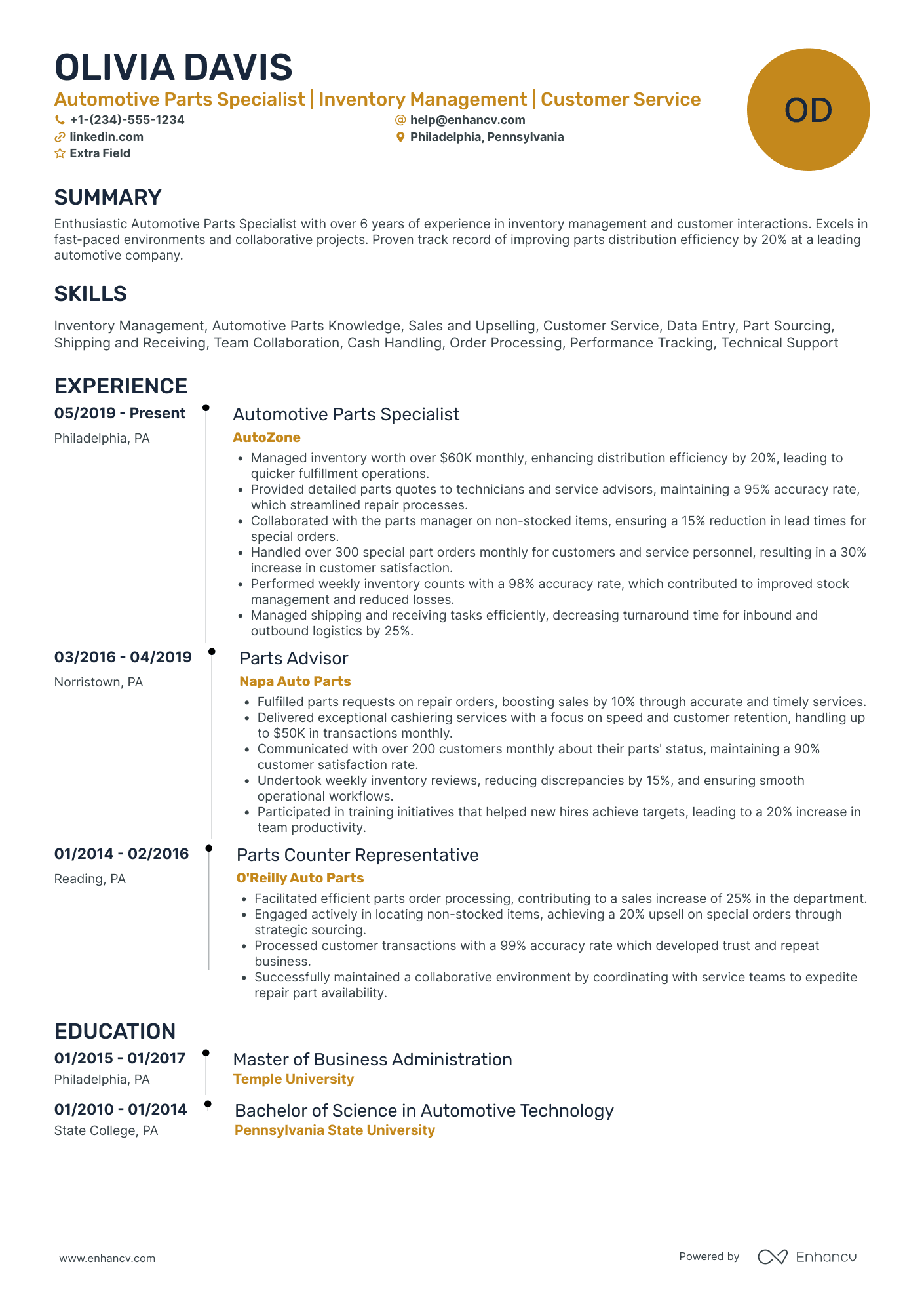 Automotive Parts Stocker Resume Example