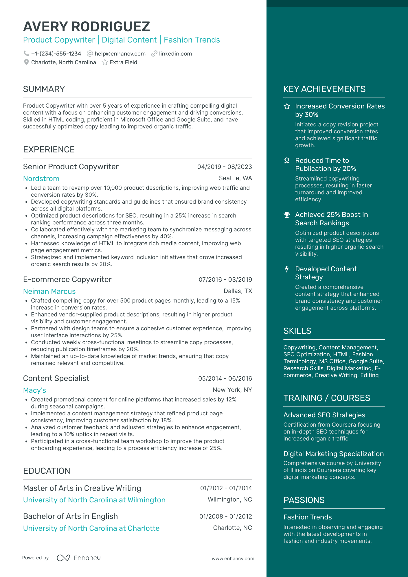 Brand Copywriter Resume Example