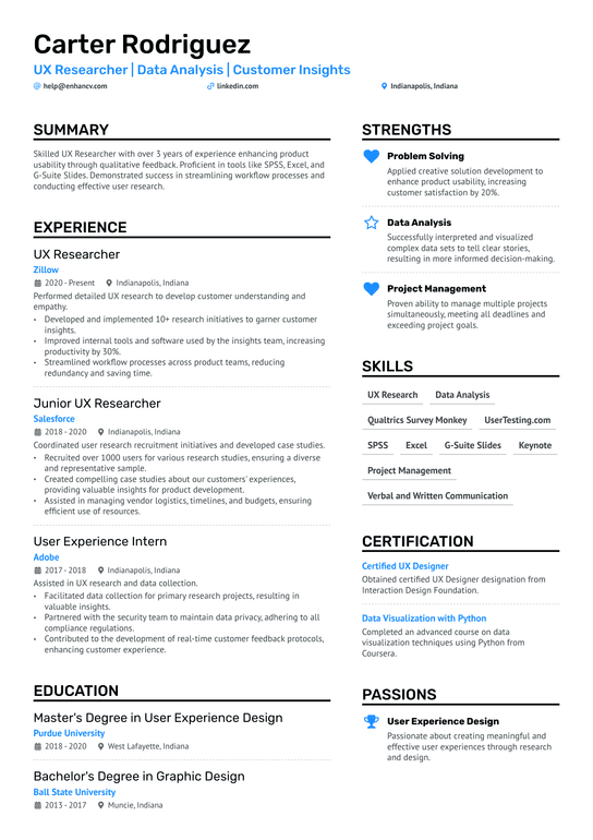 UX Researcher Resume Example