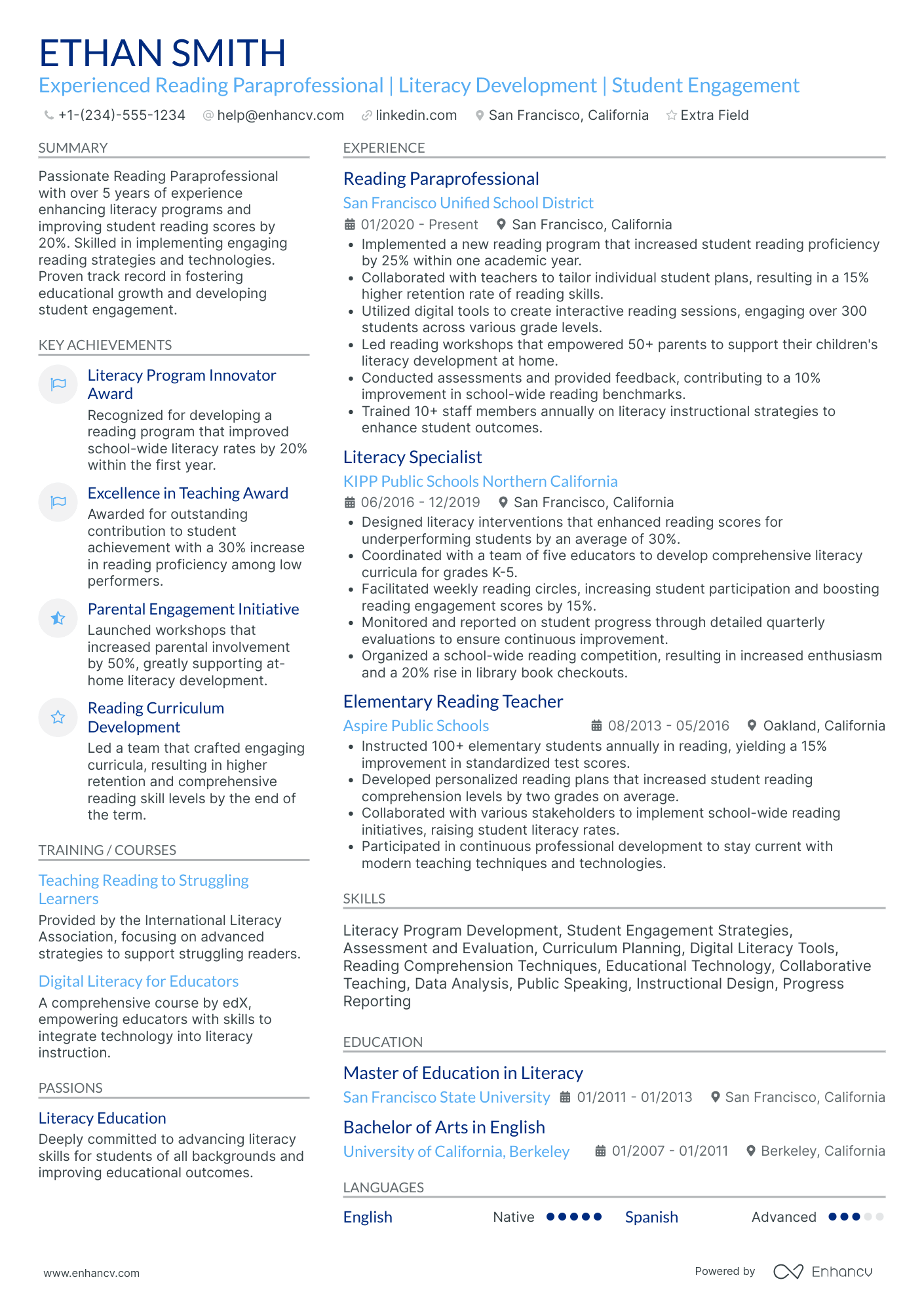 Reading Paraprofessional Resume Example