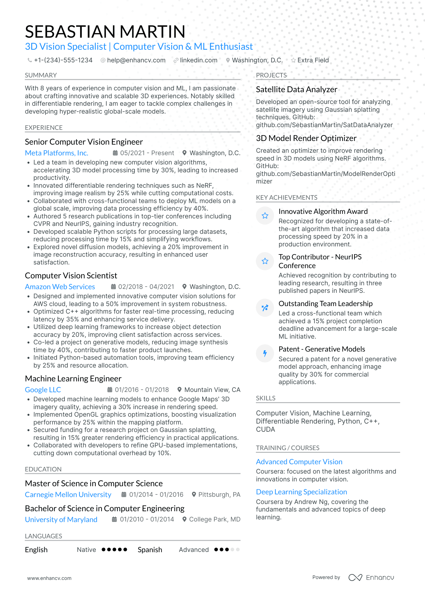 Computer Vision Engineer Resume Example