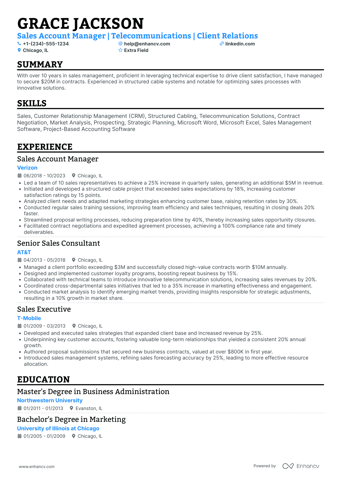 Telecommunications Account Executive Resume Example