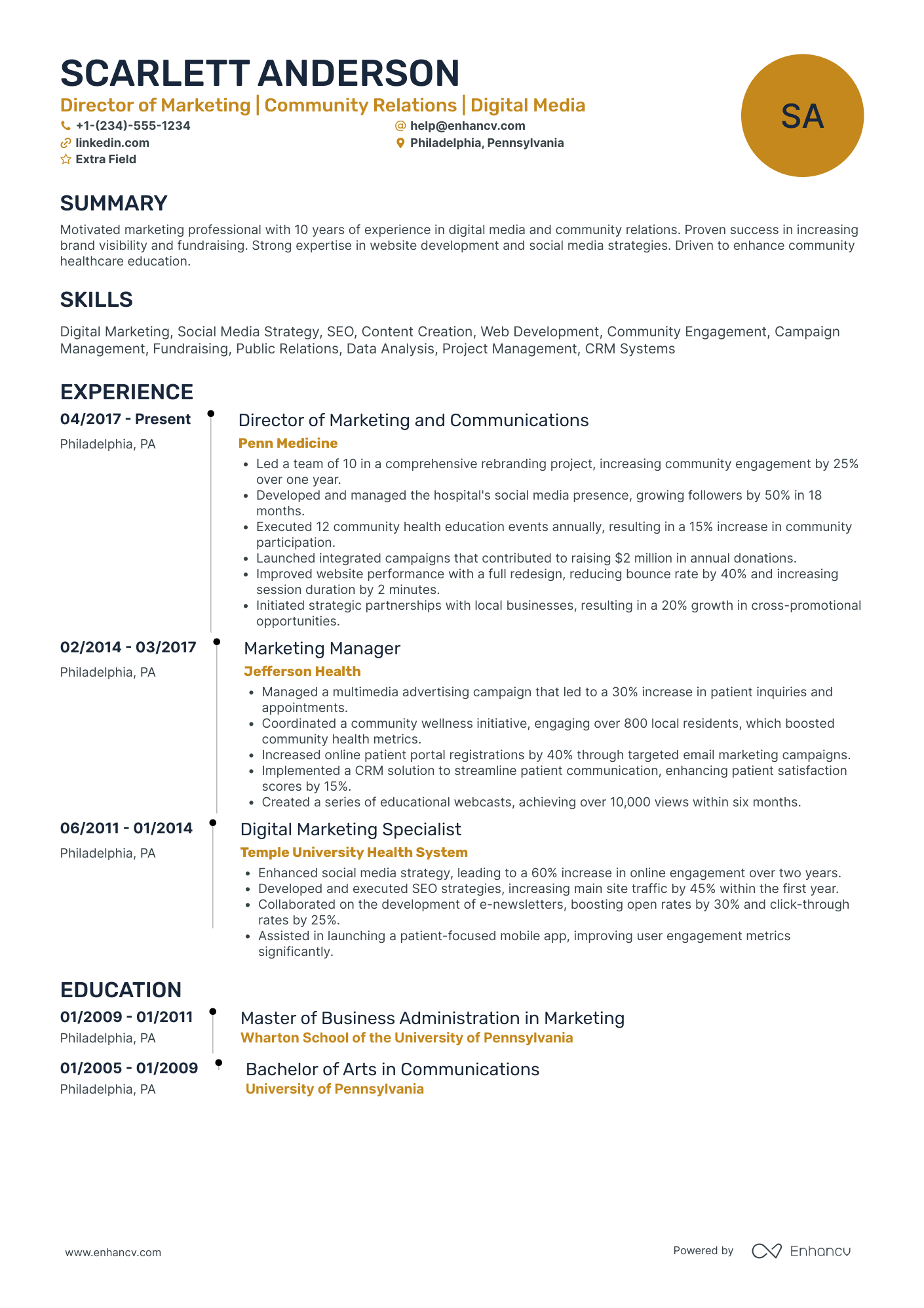 Managing Director of Public Relations Resume Example