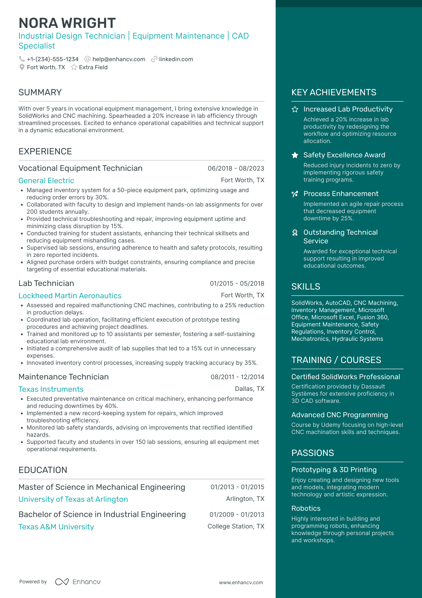 Industrial Design Technician Resume Example