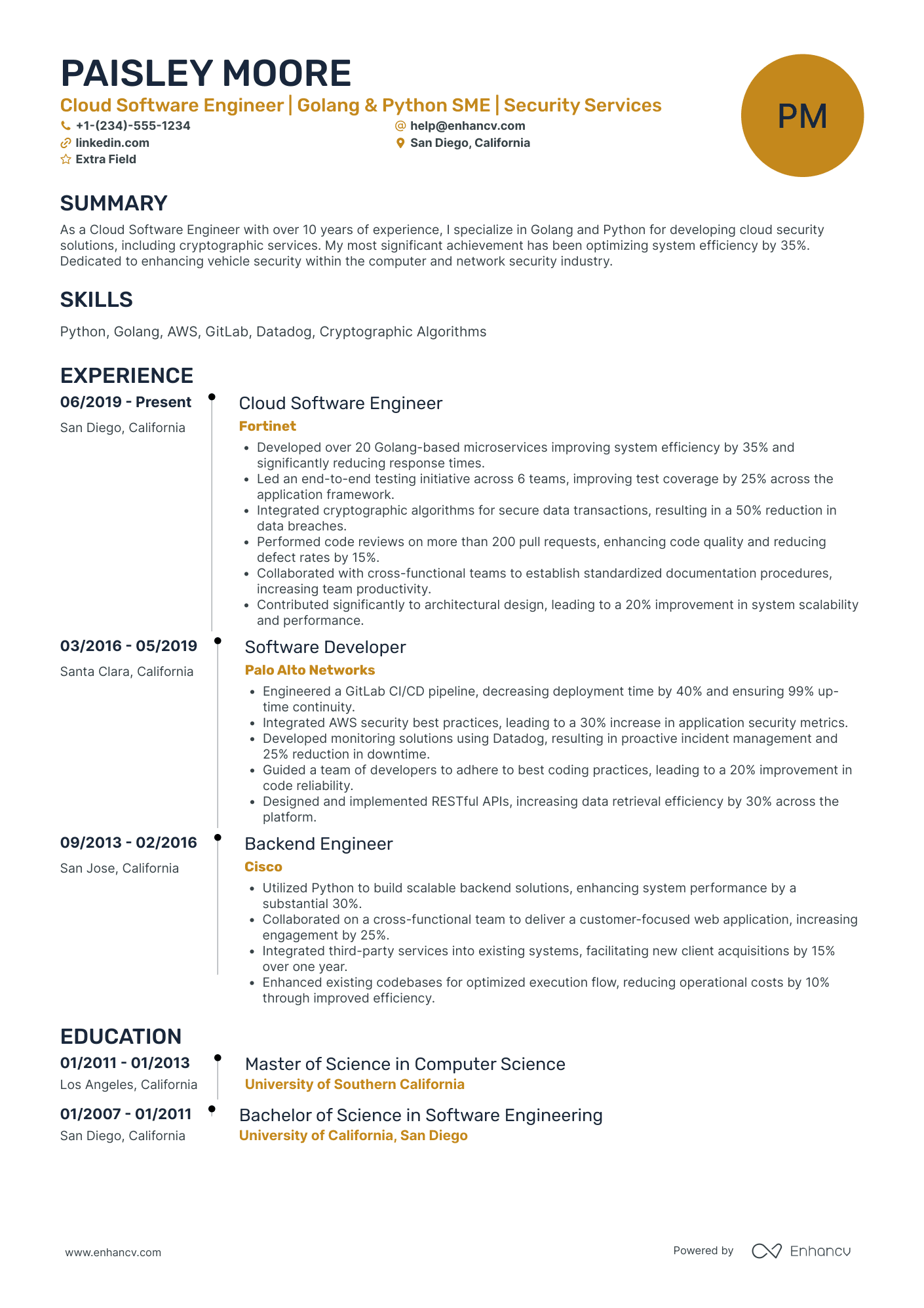 Python Cloud Developer Resume Example