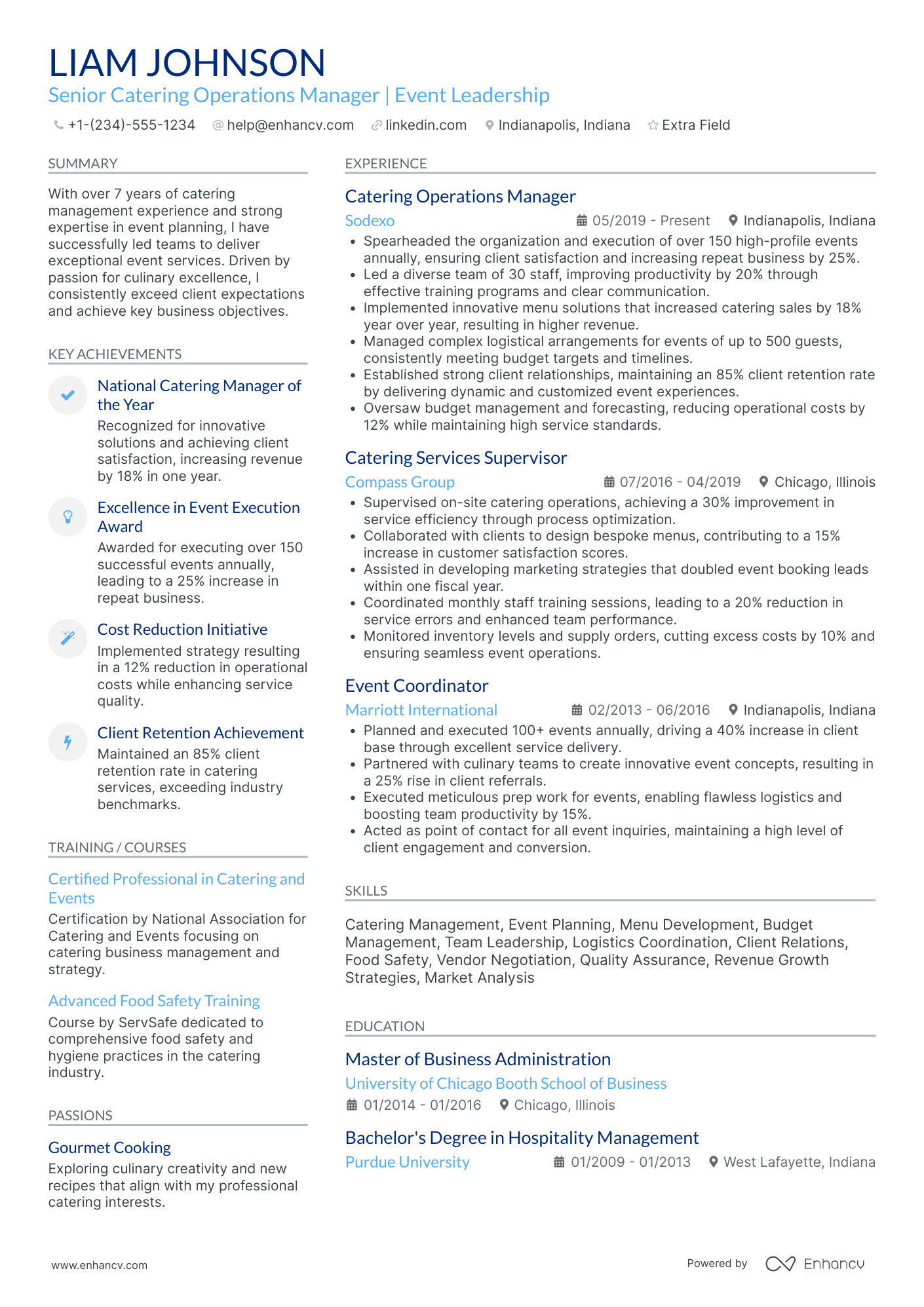 Catering Operations Supervisor Resume Example