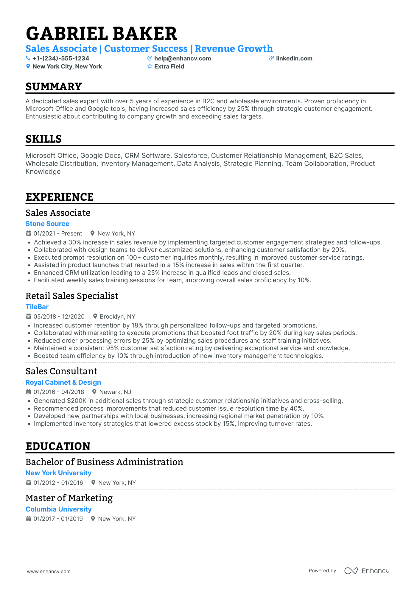 B2C Sales Associate Resume Example