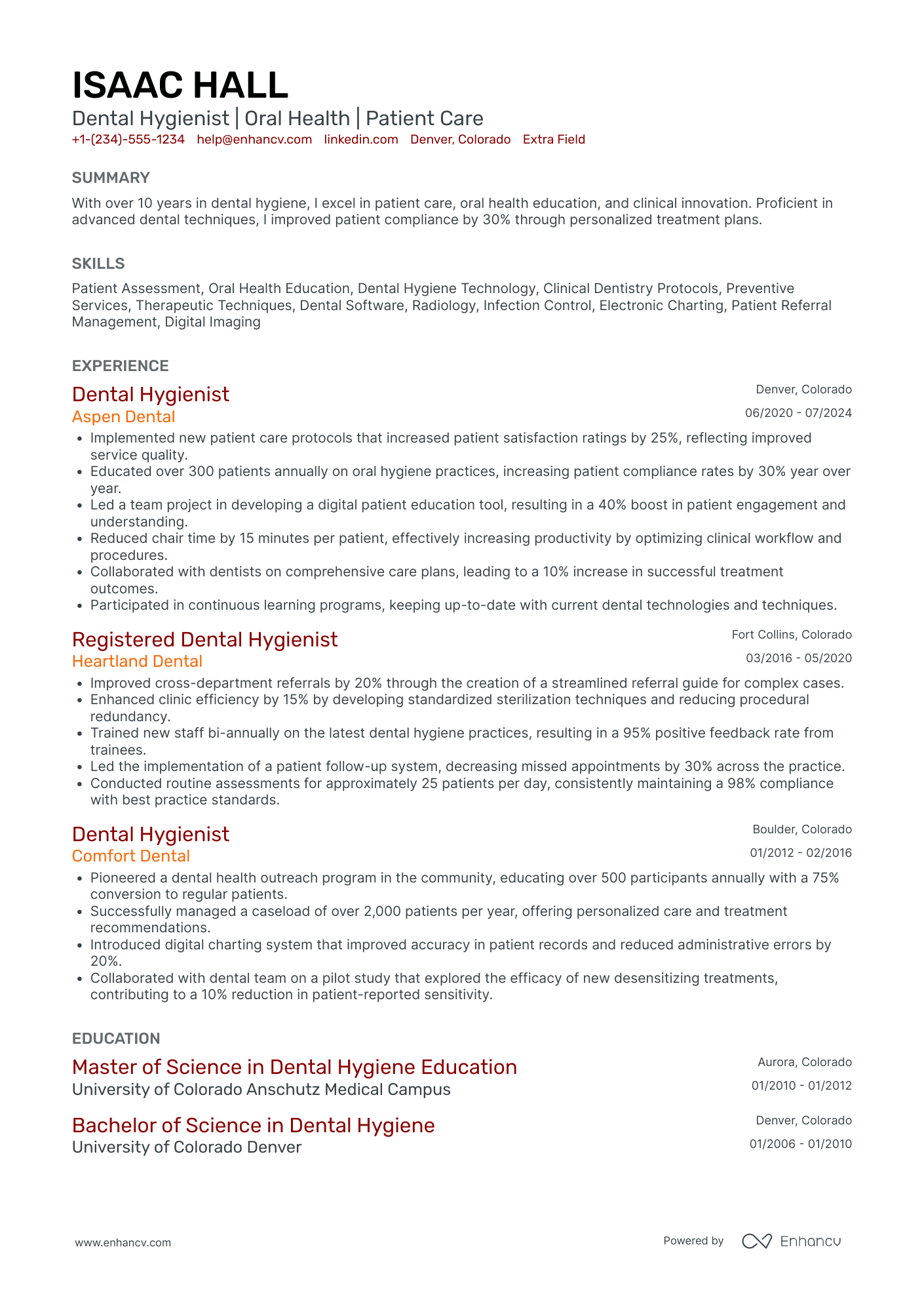 Entry Level Dental Hygienist Resume Example