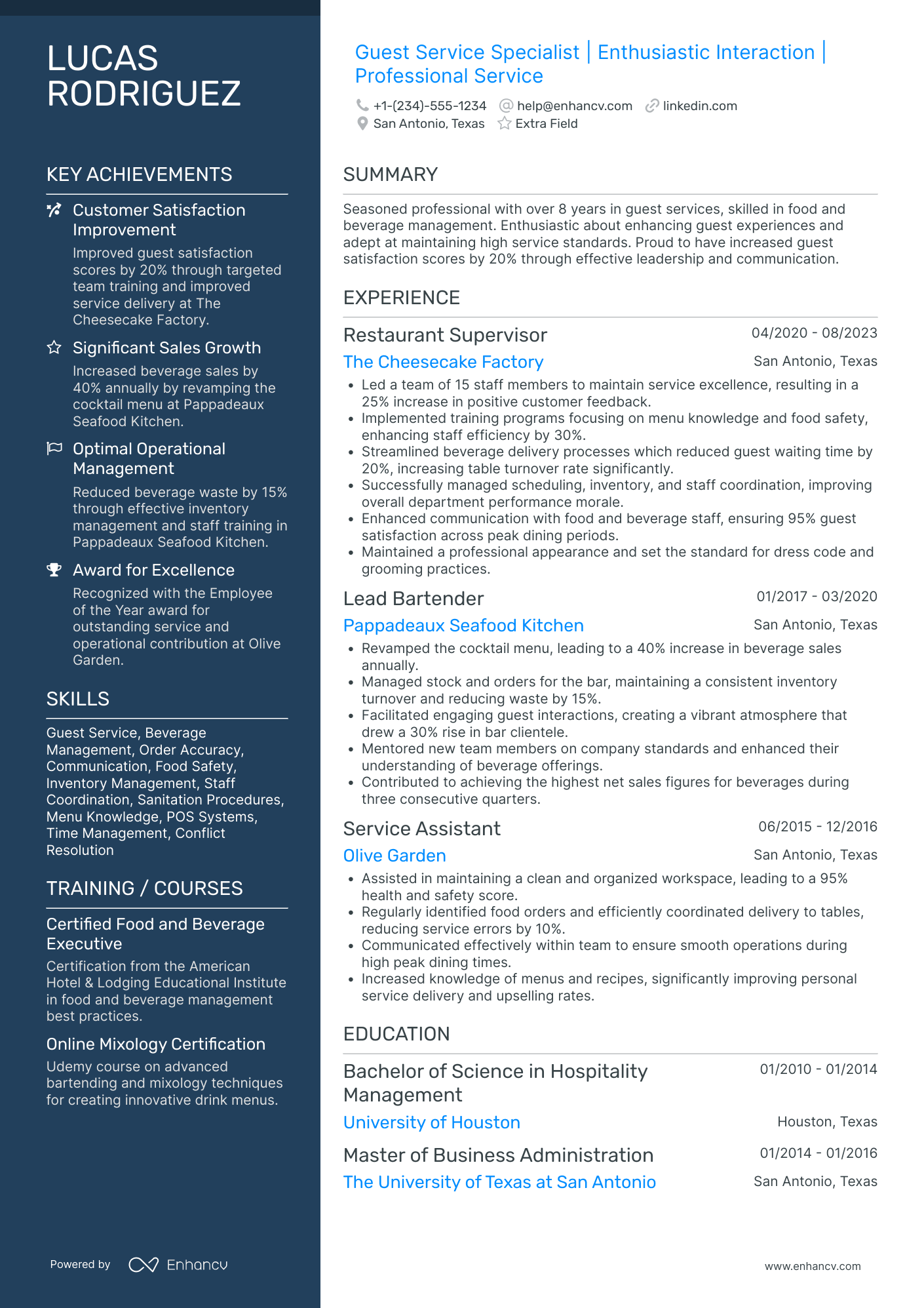 Trainee Waiter Resume Example