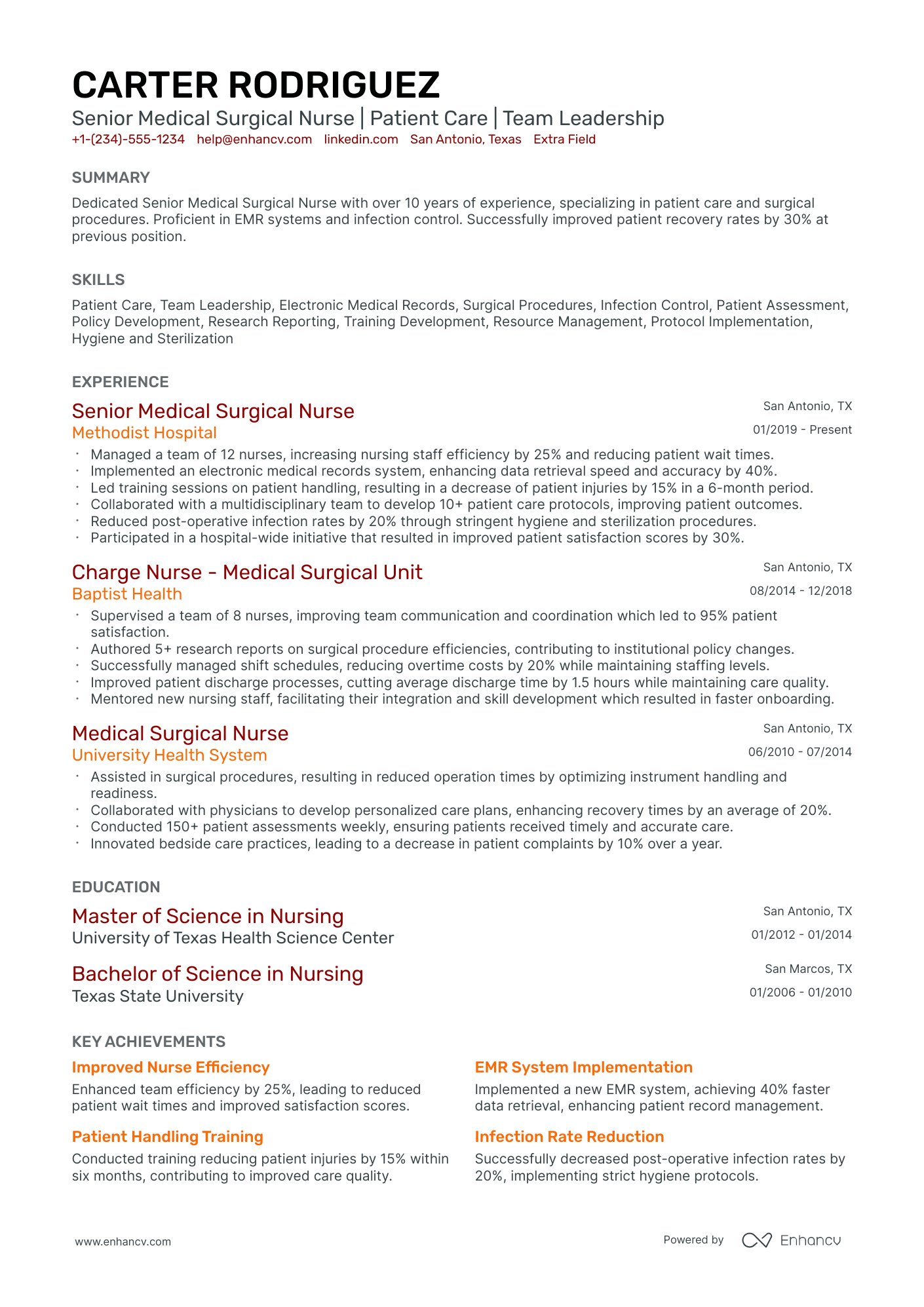 Senior Medical Surgical Nurse Resume Example