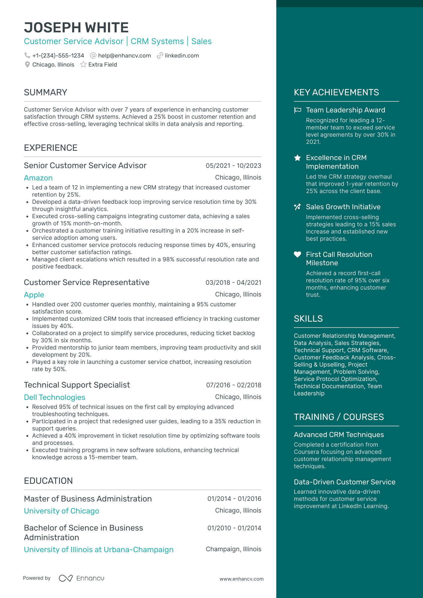 Customer Service Advisor Resume Example