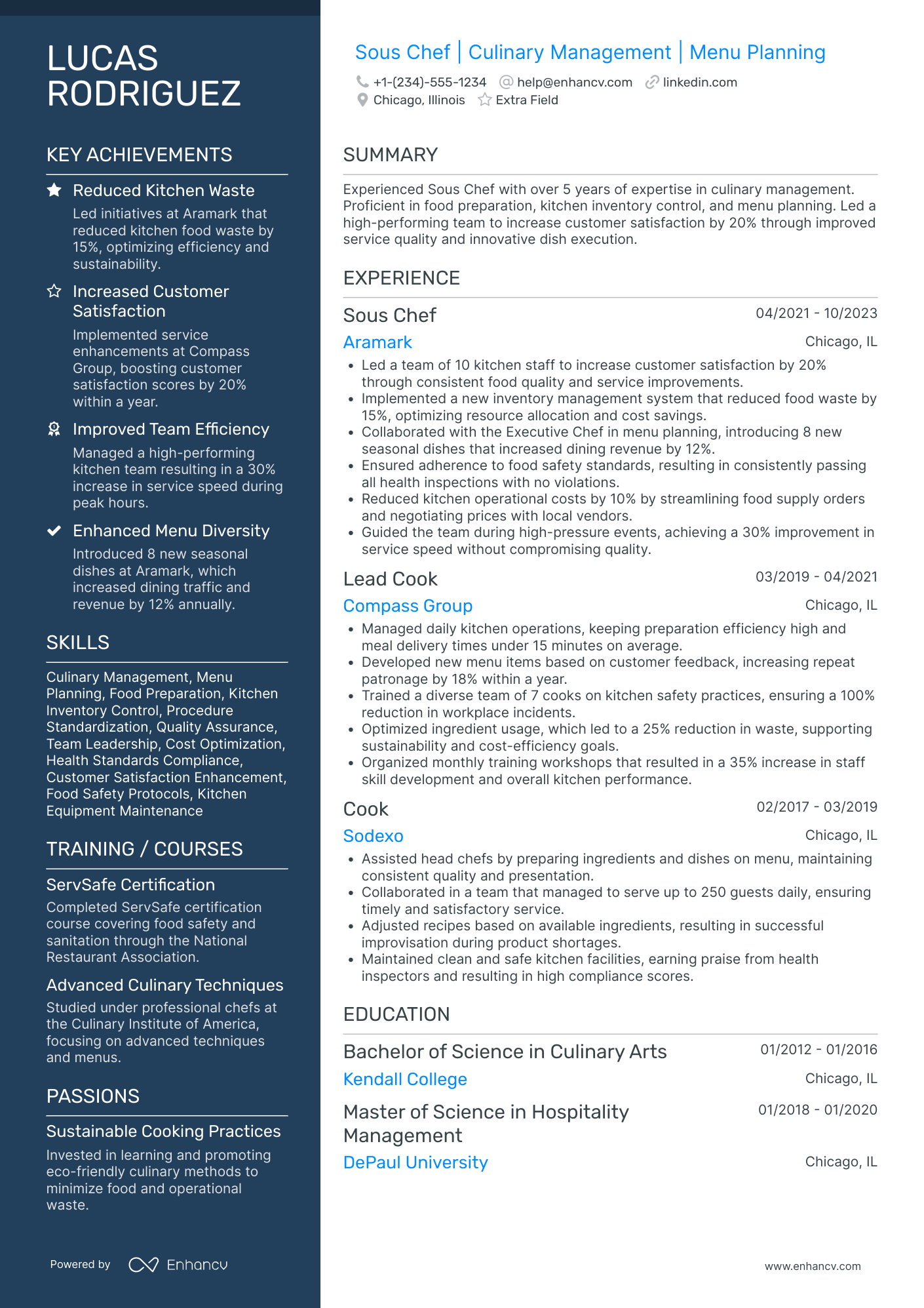 Corporate Sous Chef Resume Example