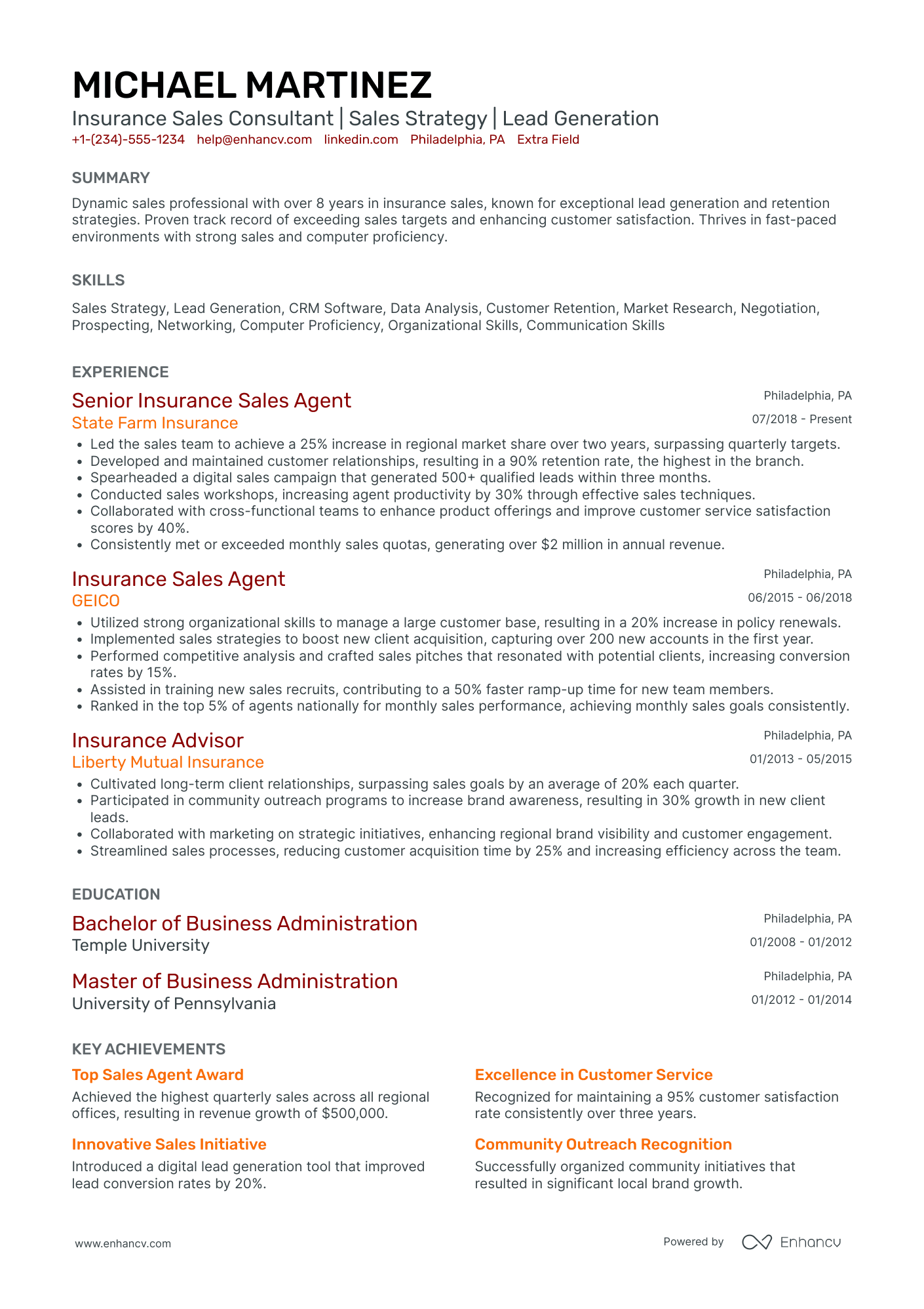 Liability Insurance Agent Resume Example